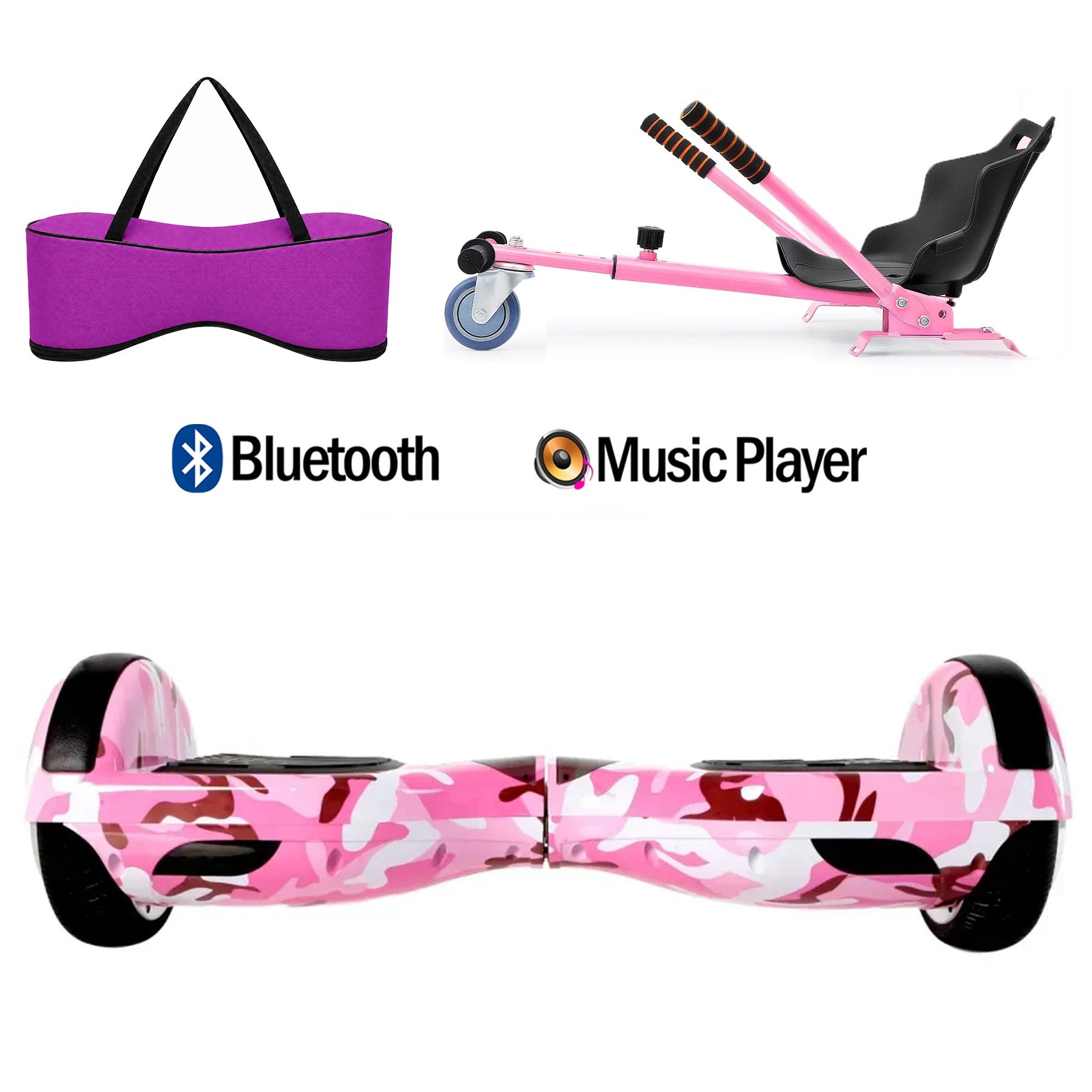 Citymate Elektrikli Kaykay Hoverboard Akıllı Denge 6.5 Inch + HoverKart + Çanta EXTREM PAKET D05 Fuşya