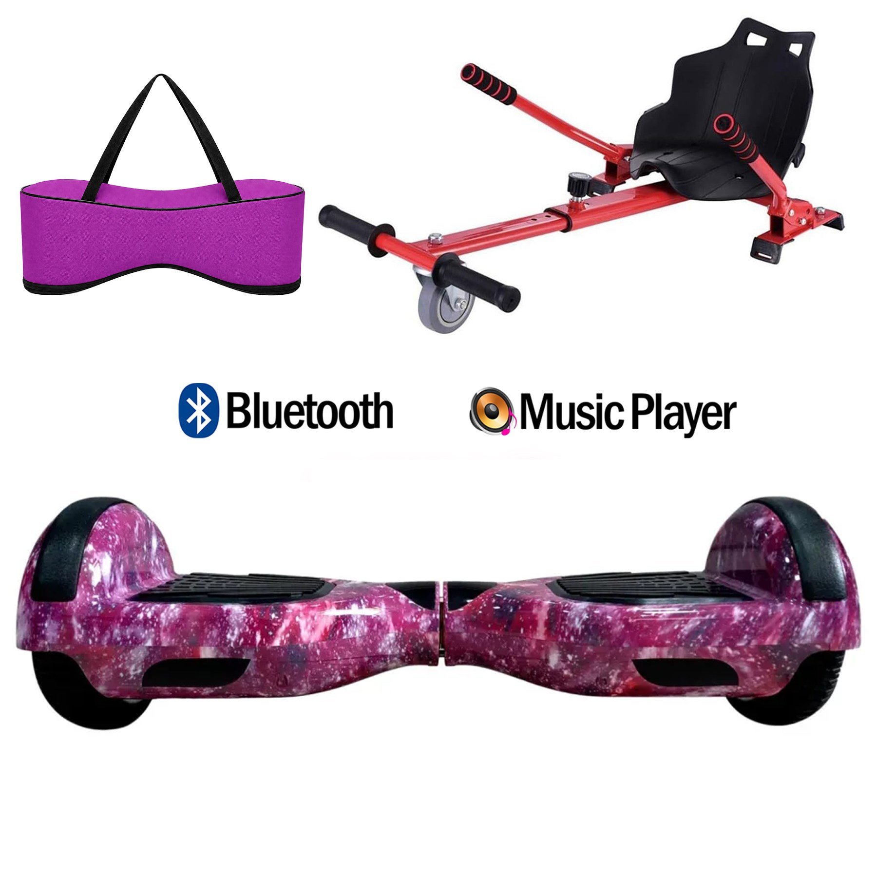 Citymate Elektrikli Kaykay Hoverboard Akıllı Denge 6.5 Inch + HoverKart + Çanta EXTREM PAKET D13 Fuşya