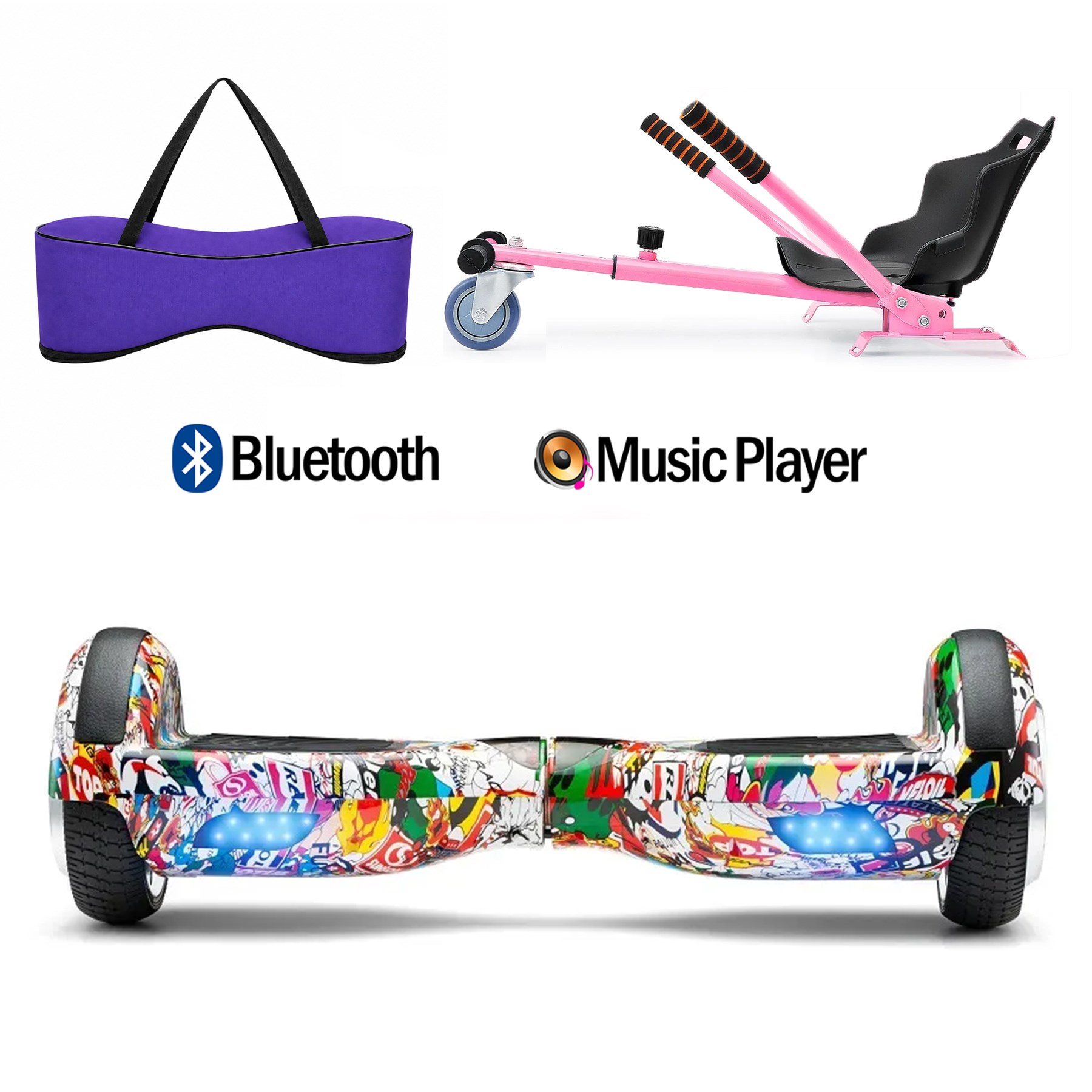 Citymate Elektrikli Kaykay Hoverboard Akıllı Denge 6.5 Inch + HoverKart + Çanta EXTREM PAKET D019 Mor