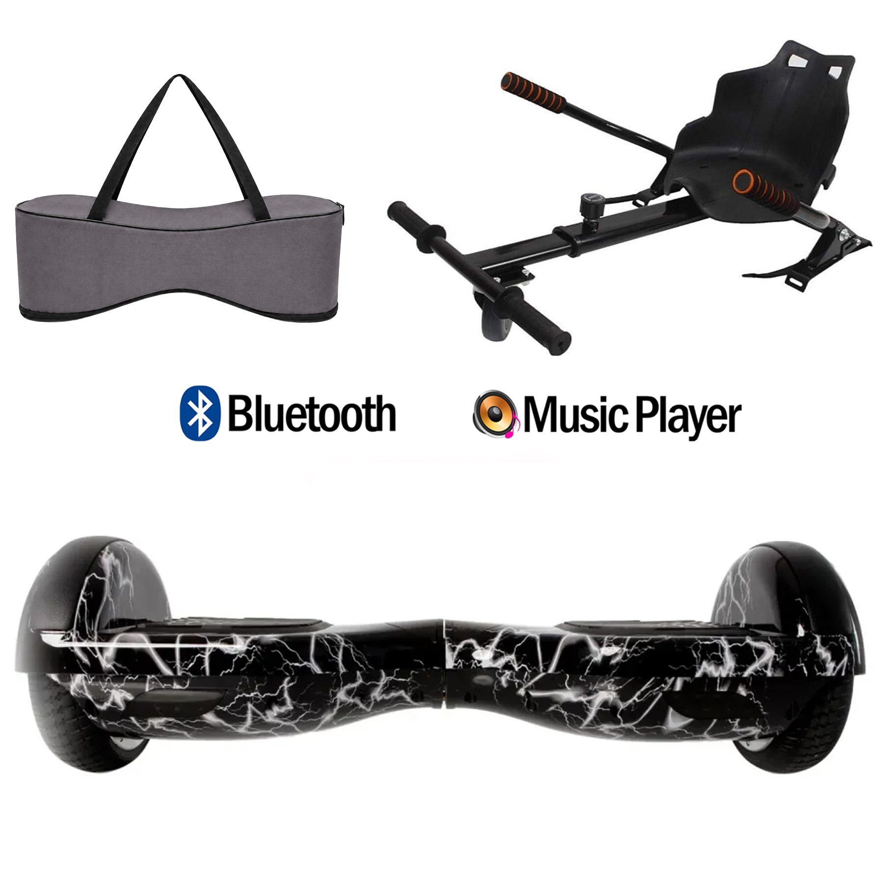 Citymate Elektrikli Kaykay Hoverboard Akıllı Denge 6.5 Inch + HoverKart + Çanta EXTREM PAKET D02 Gri