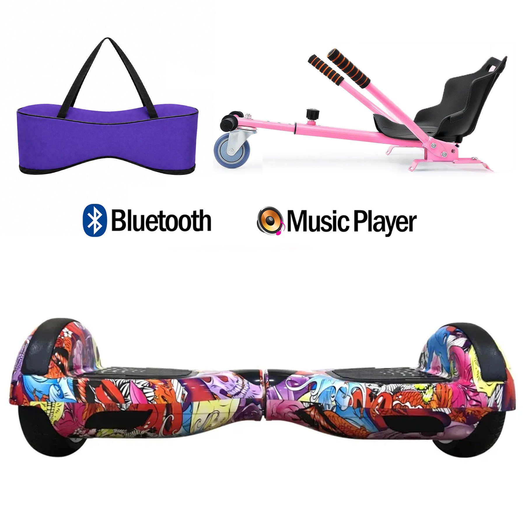 Citymate Elektrikli Kaykay Hoverboard Akıllı Denge 6.5 Inch + HoverKart + Çanta EXTREM PAKET D016 Mor