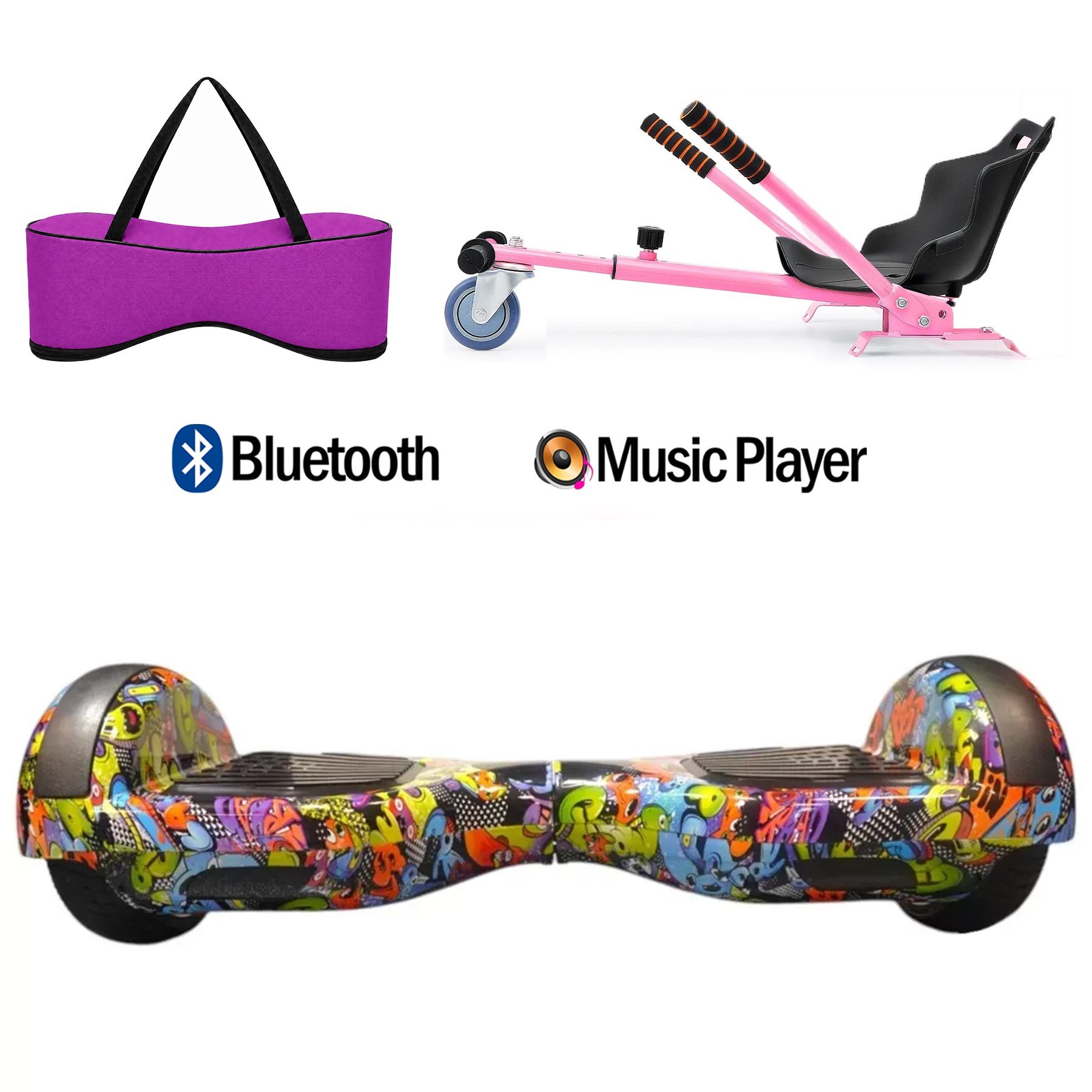 Citymate Elektrikli Kaykay Hoverboard Akıllı Denge 6.5 Inch + HoverKart + Çanta EXTREM PAKET D022 Fuşya