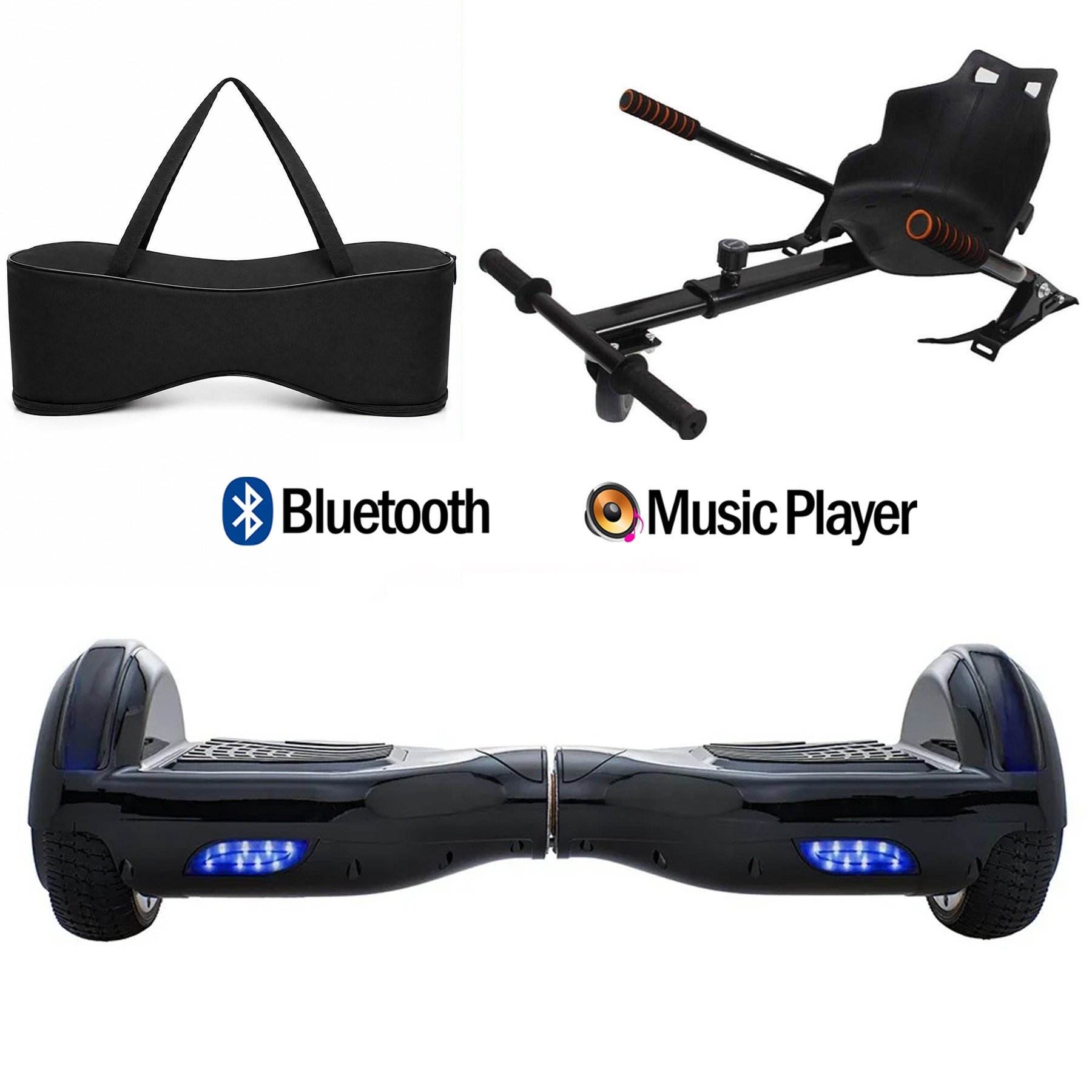 Citymate Elektrikli Kaykay Hoverboard Akıllı Denge 6.5 Inch + HoverKart + Çanta EXTREM PAKET Siyah