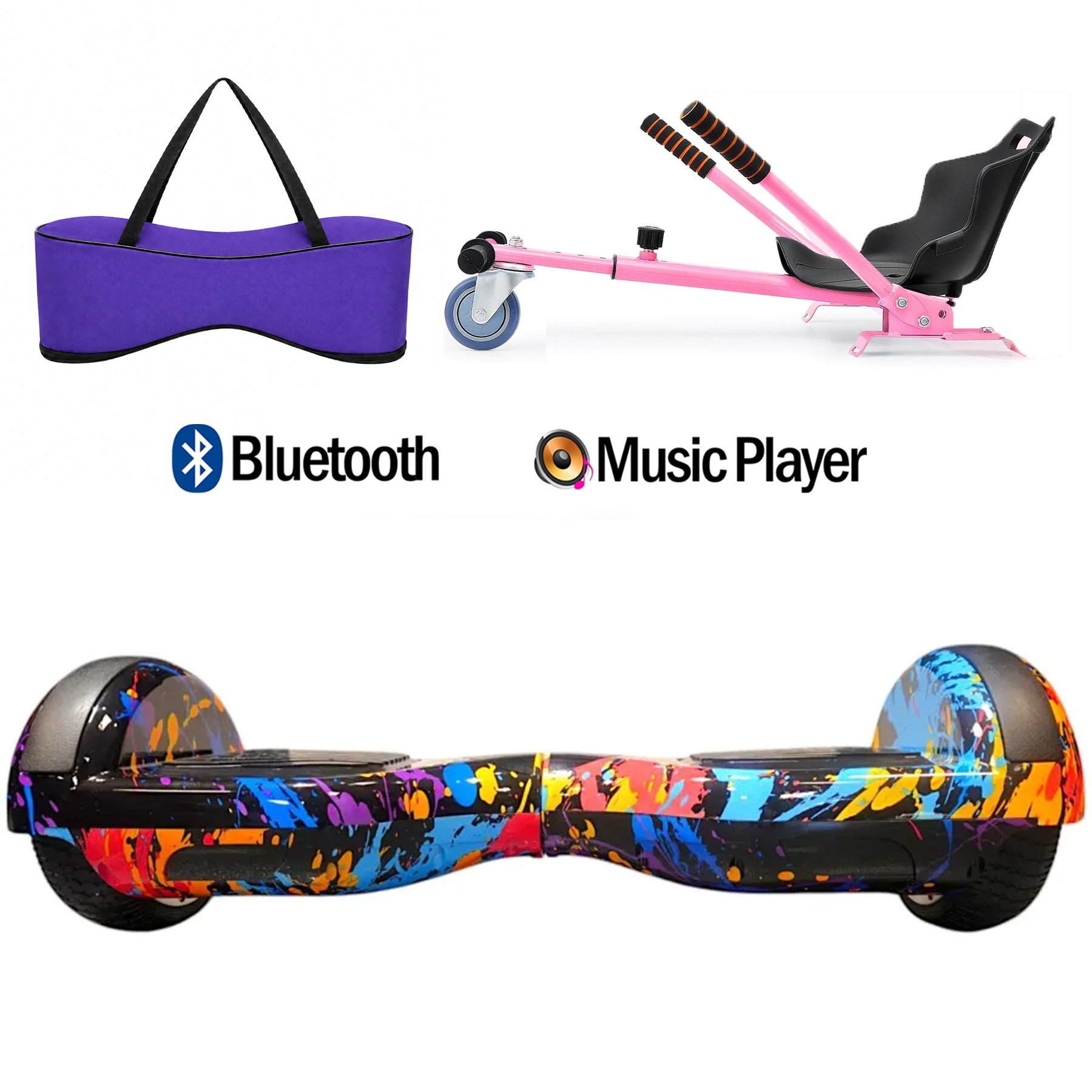 Citymate Elektrikli Kaykay Hoverboard Akıllı Denge 6.5 Inch + HoverKart + Çanta EXTREM PAKET D026 Mor