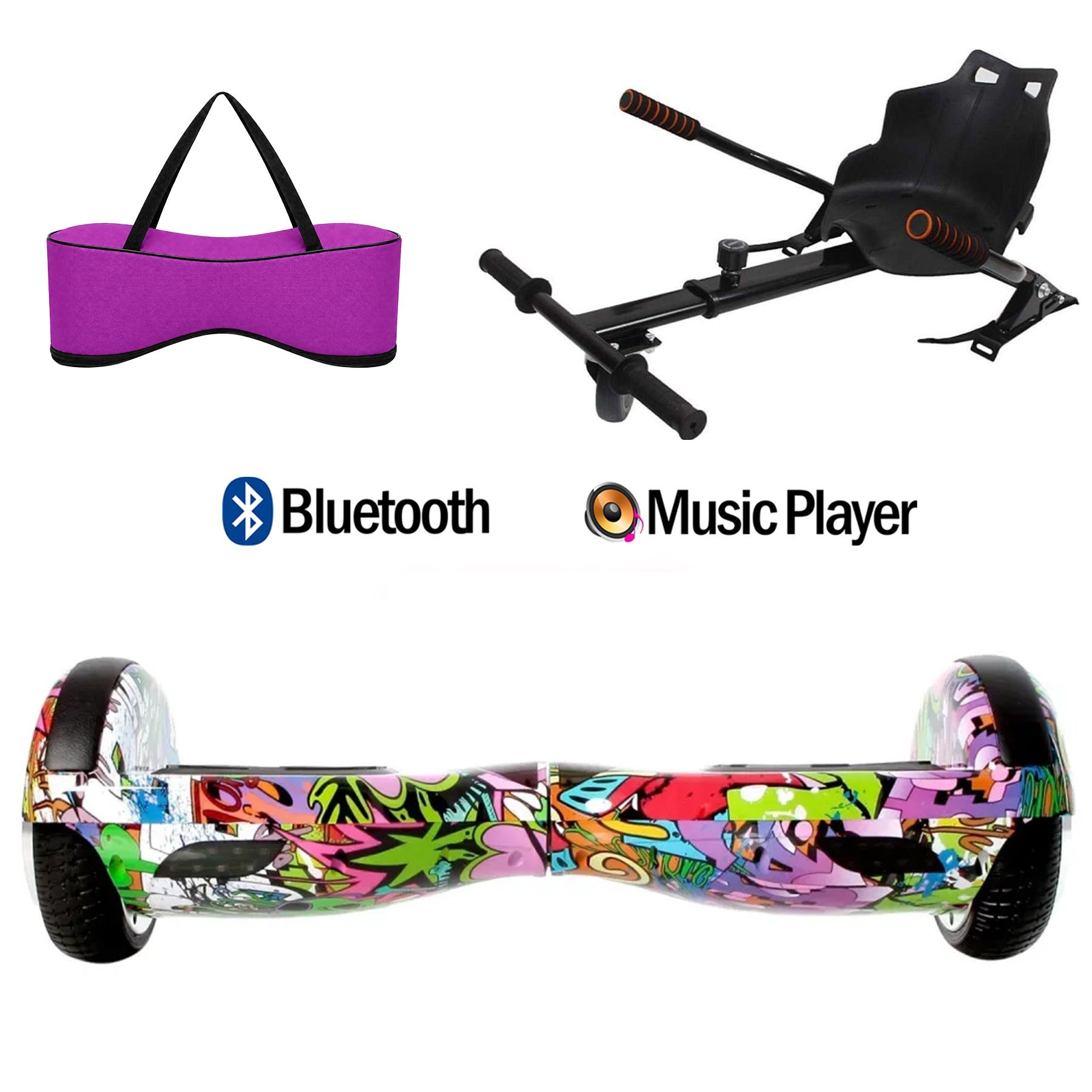 Citymate Elektrikli Kaykay Hoverboard Akıllı Denge 6.5 Inch + HoverKart + Çanta EXTREM PAKET D04 Fuşya