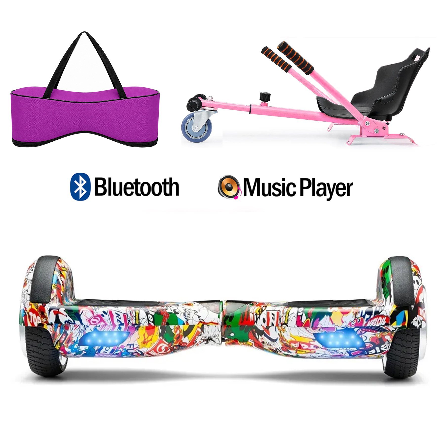 Citymate Elektrikli Kaykay Hoverboard Akıllı Denge 6.5 Inch + HoverKart + Çanta EXTREM PAKET D019 Fuşya