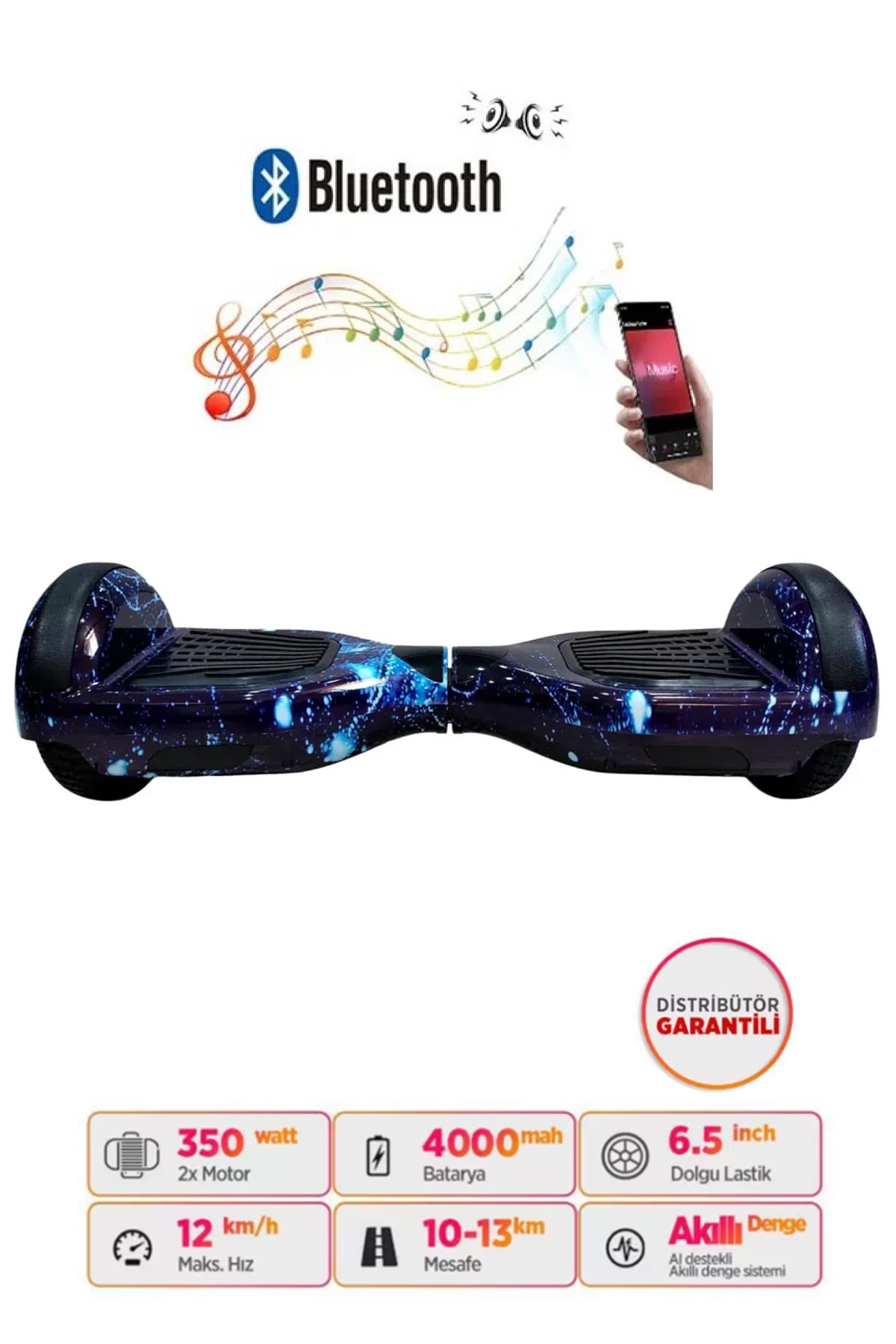 Elektrikli Kaykay Hoverboard 6.5 Inç Gökyüzü Grafity Desenli Akıllı Denge D12