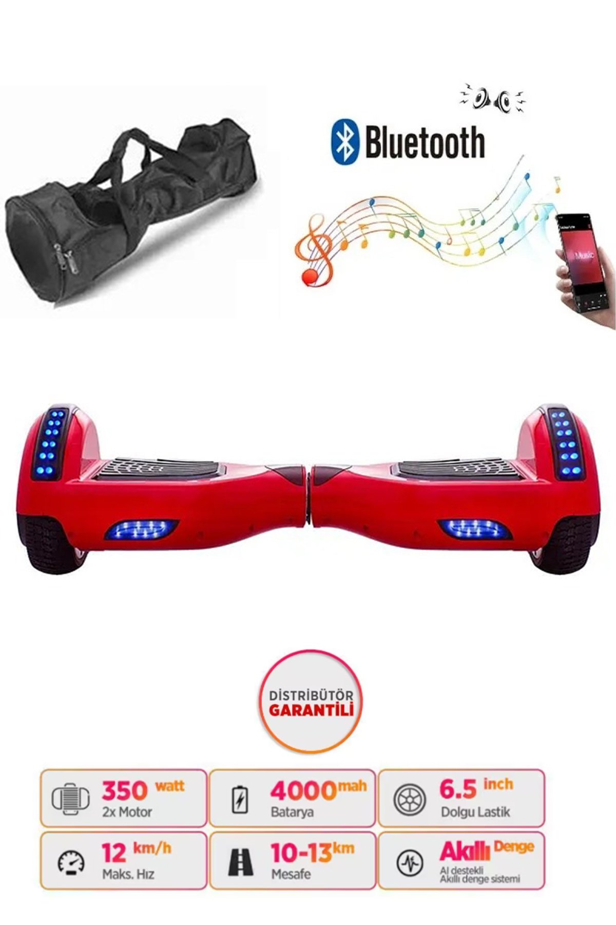 Elektrikli Kaykay Hoverboard 6.5 Inch Ledli Model - Kırmızı