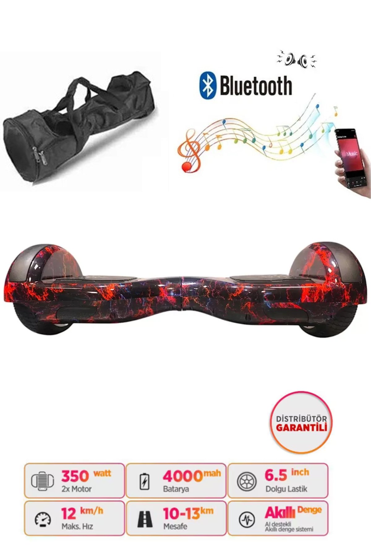 Elektrikli Kaykay Hoverboard Bluetooth Hoparlörlü 6.5 İnç Grafiti D15 - Çanta Hediye