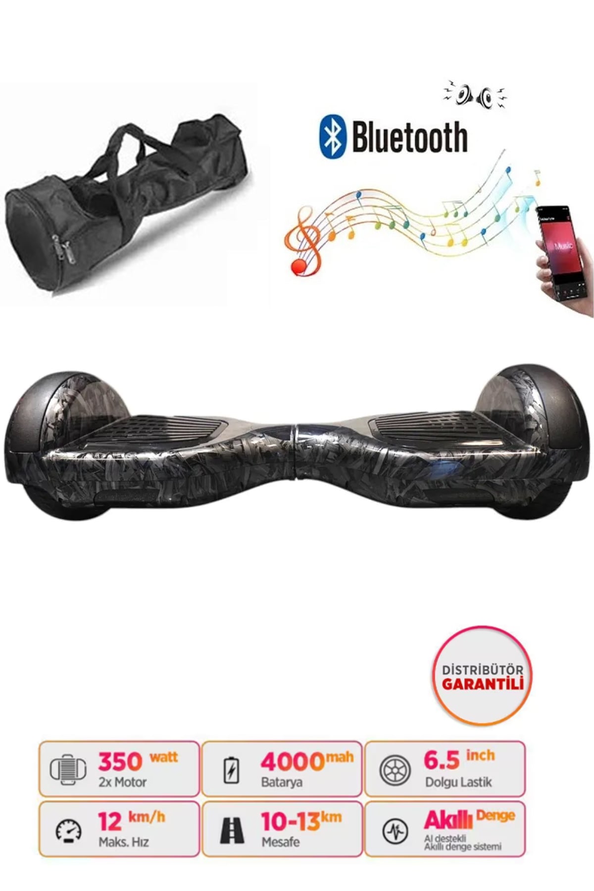 Elektrikli Kaykay Hoverboard Bluetooth Hoparlörlü 6.5 İnç Grafiti D27 - Çanta Hediye