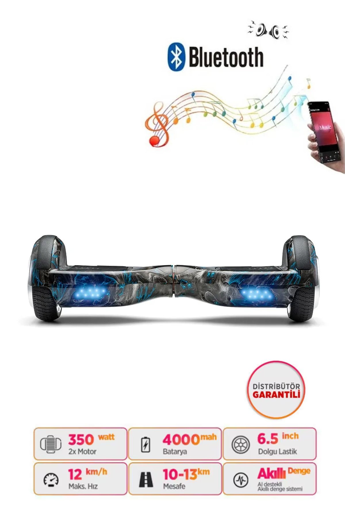 Elektrikli Kaykay Hoverboard Bluetooth Hoparlörlü 6.5 Inch Grafiti D18
