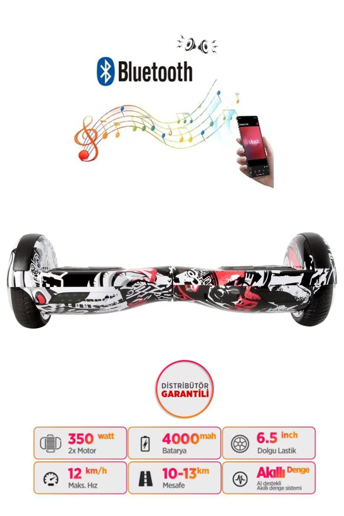 Elektrikli Kaykay Hoverboard Bluetooth Hoparlörlü 6.5 Inch Grafiti D06