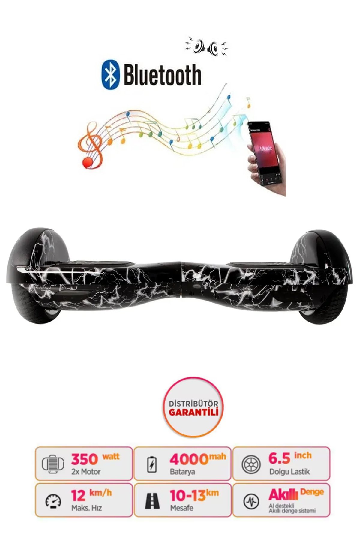 Elektrikli Kaykay Scoooter Hoverboard 6.5 Inch Şimşek Grafity Desenli Akıllı Denge - D02