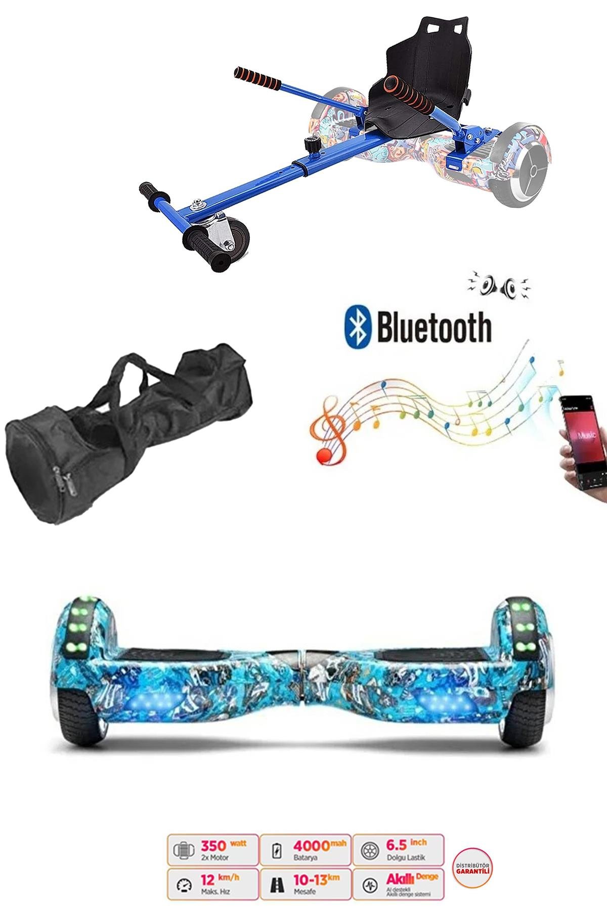 Elektrikli Kaykay Scooter Akıllı Denge Hoverboard + HoverKart + Çanta FULL LEDLİ EXTREM PAKET D19