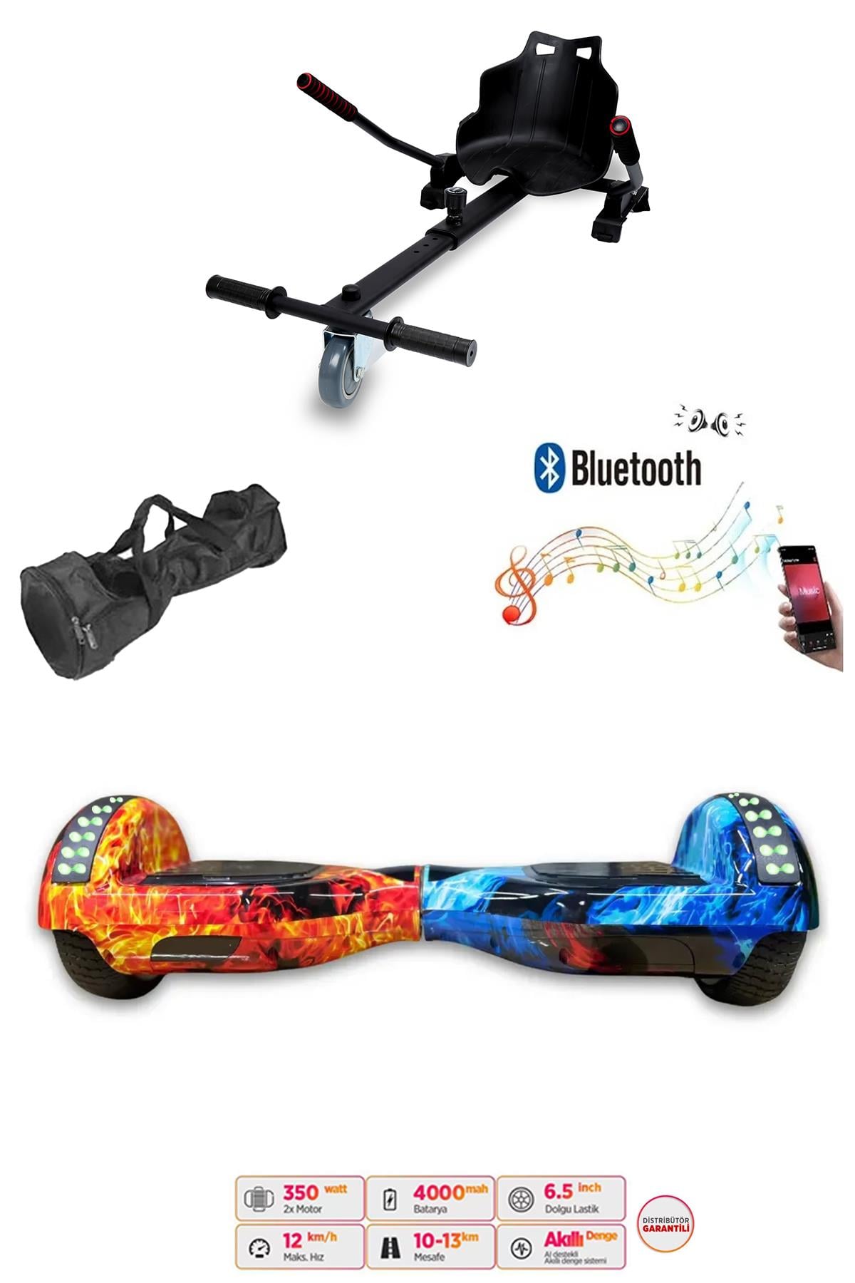 Elektrikli Kaykay Scooter Akıllı Denge Hoverboard + HoverKart + Çanta FULL LEDLİ EXTREM PAKET D10