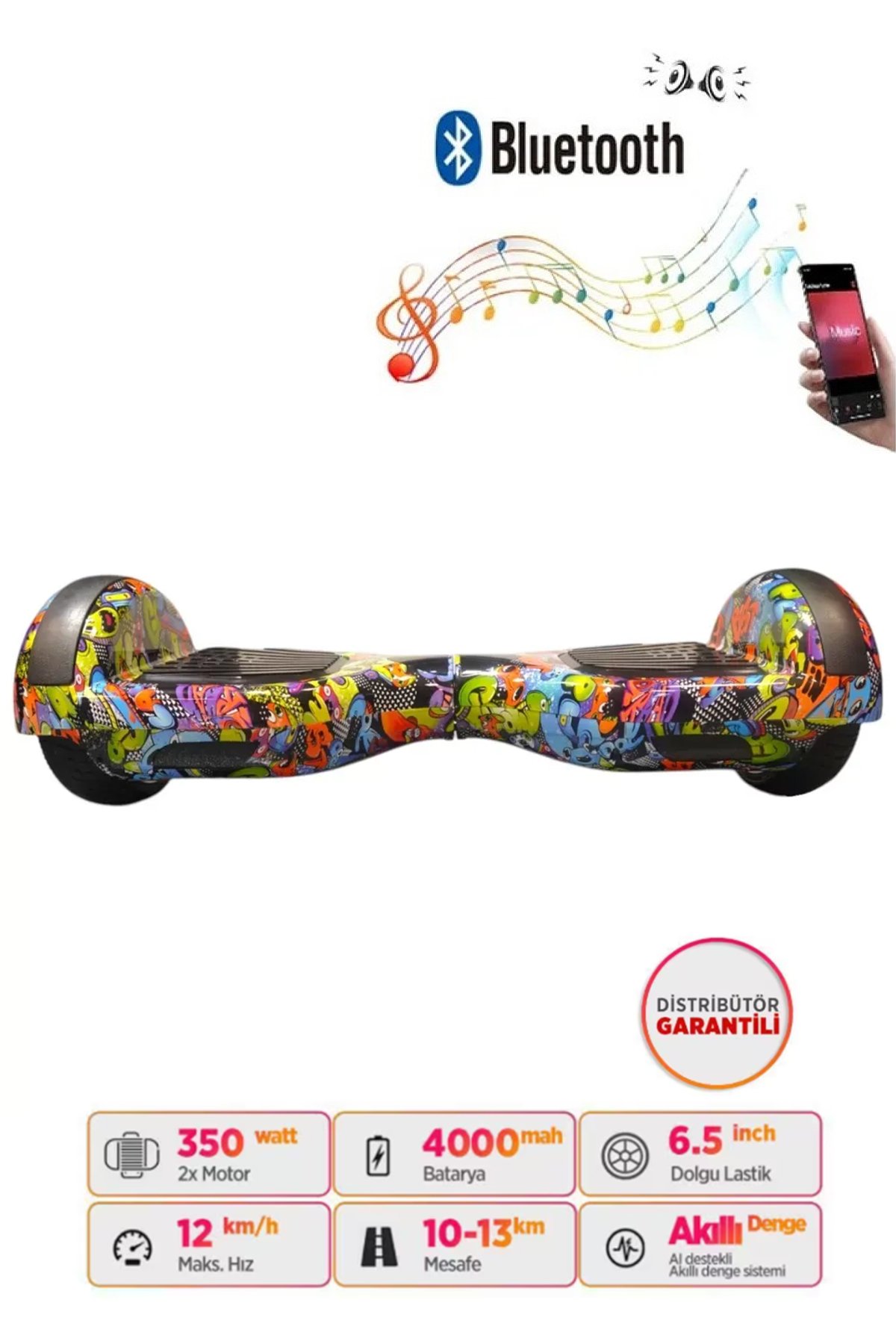 Elektrikli Kaykay Scooter Hoverboard 6.5 Inch Rüya Paranoyası Desenli Akıllı Dengeli D22