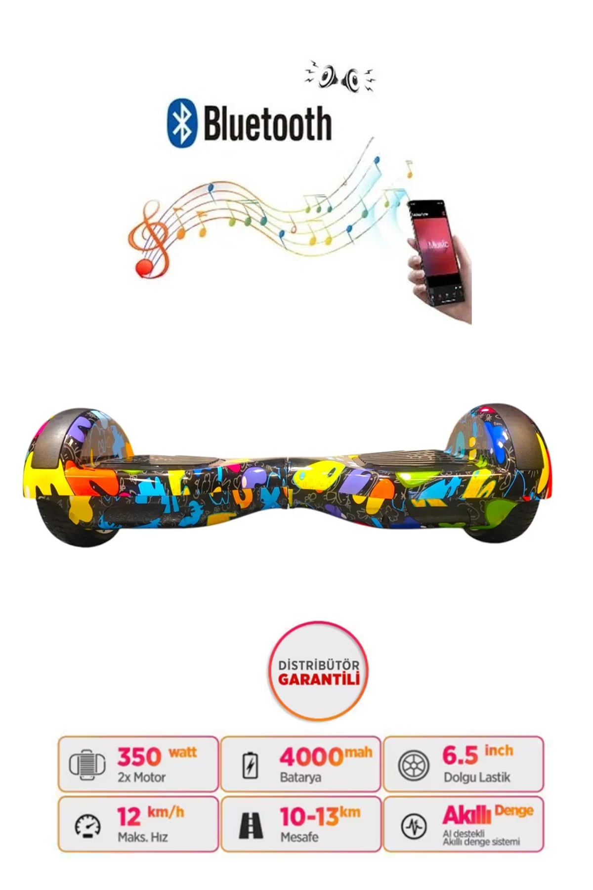 Elektrikli Kaykay Scooter Hoverboard 6.5 Inch Sayılı Renkler Desenli Akıllı Dengeli D08