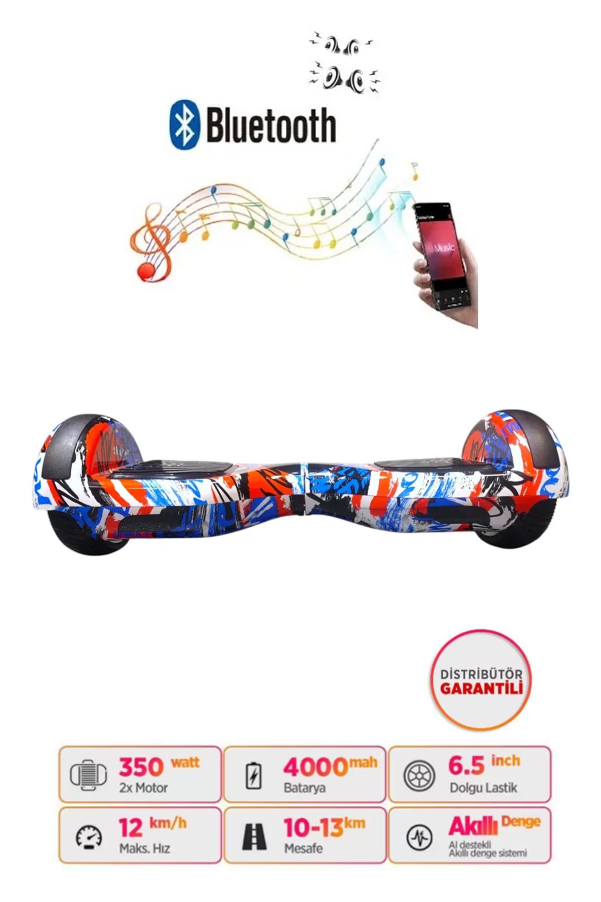 Elektrikli Kaykay Scooter Hoverboard 6.5 Inch Cool Desenli Akıllı Dengeli D09