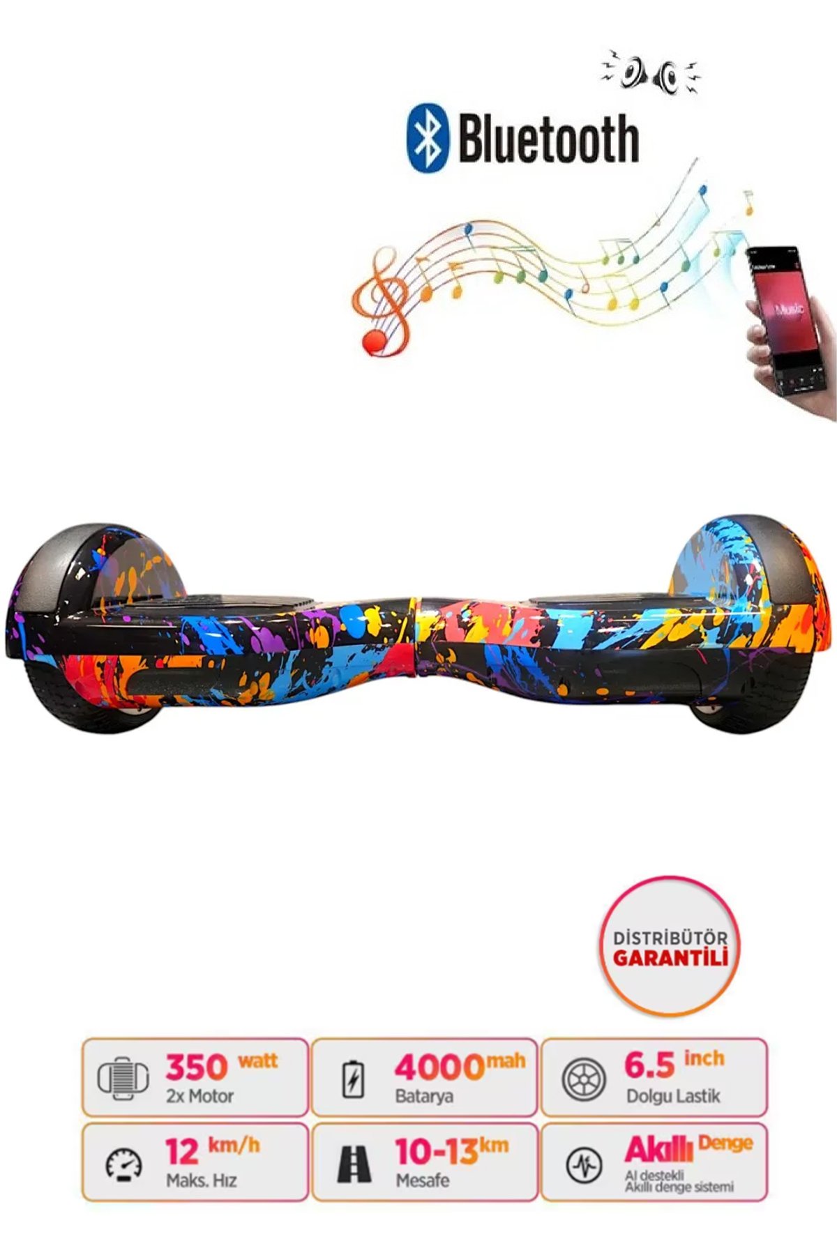 Elektrikli Kaykay Scooter Hoverboard 6.5 Inch Renk Sıçraması Desenli Akıllı Dengeli D26