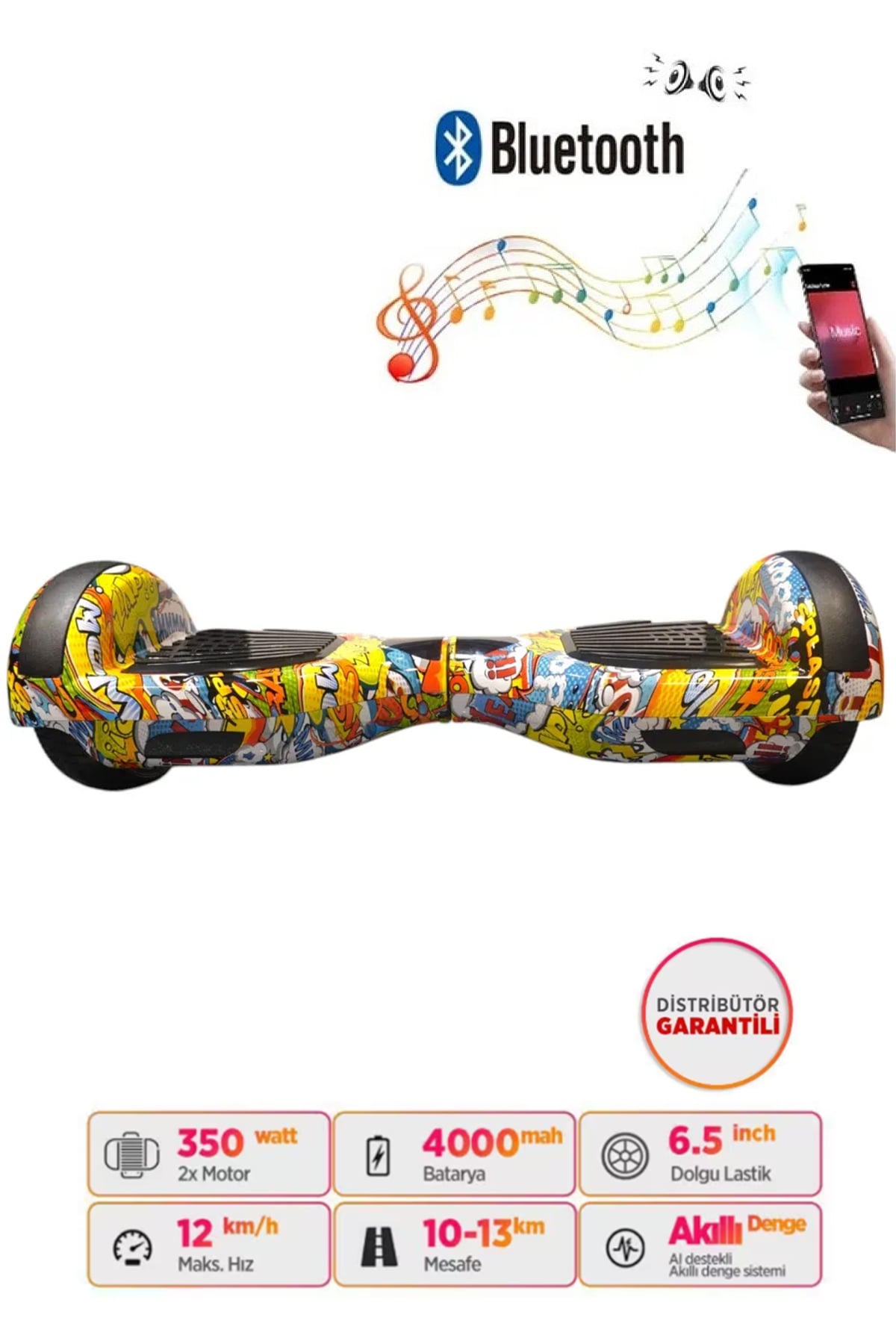 Elektrikli Kaykay Scooter Hoverboard 6.5 Inch BOOM Grafiti Desenli Akıllı Dengeli D25