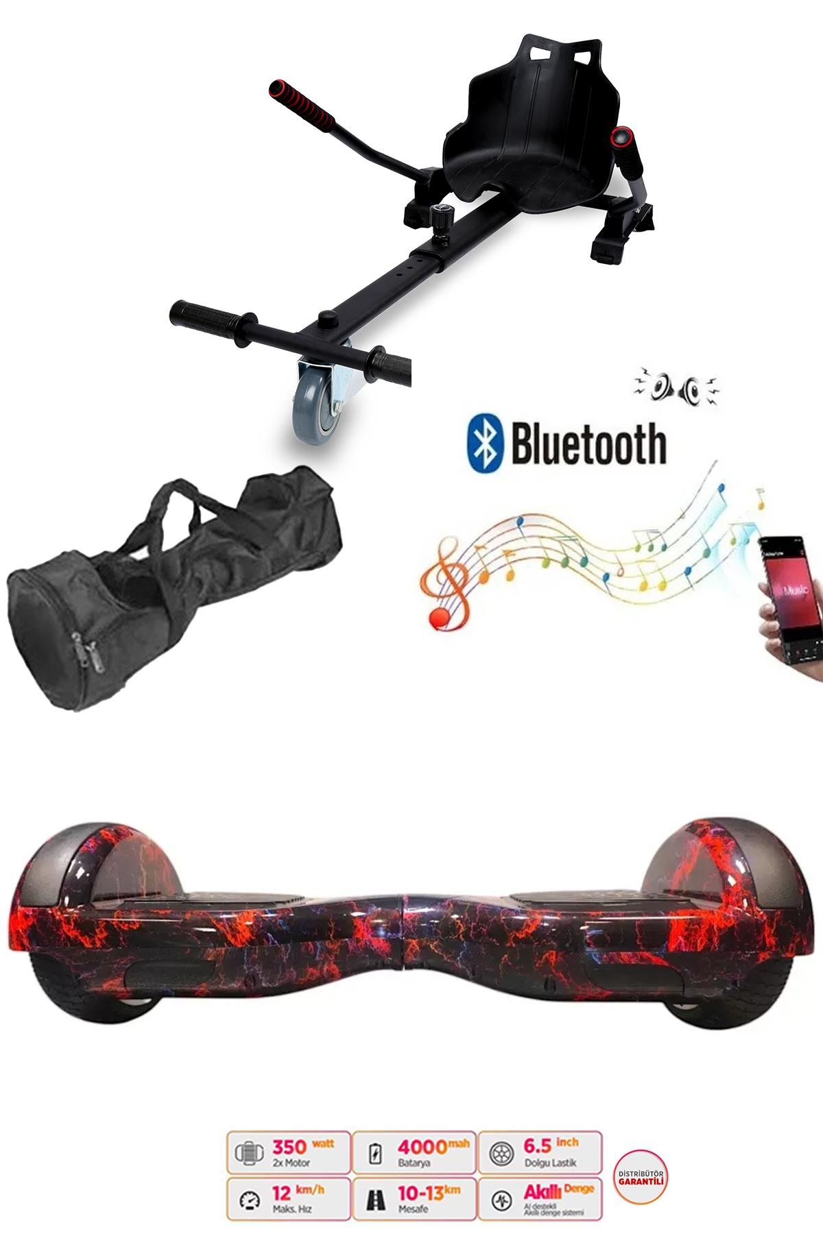 Elektrikli Kaykay Scooter Hoverboard Akıllı Denge 6.5 Inch + HoverKart + Çanta EXTREM PAKET D15