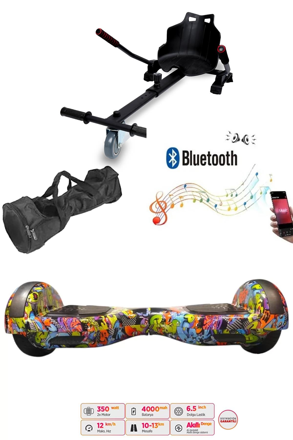 Elektrikli Kaykay Scooter Hoverboard Akıllı Denge 6.5 Inch + HoverKart + Çanta EXTREM PAKET D22