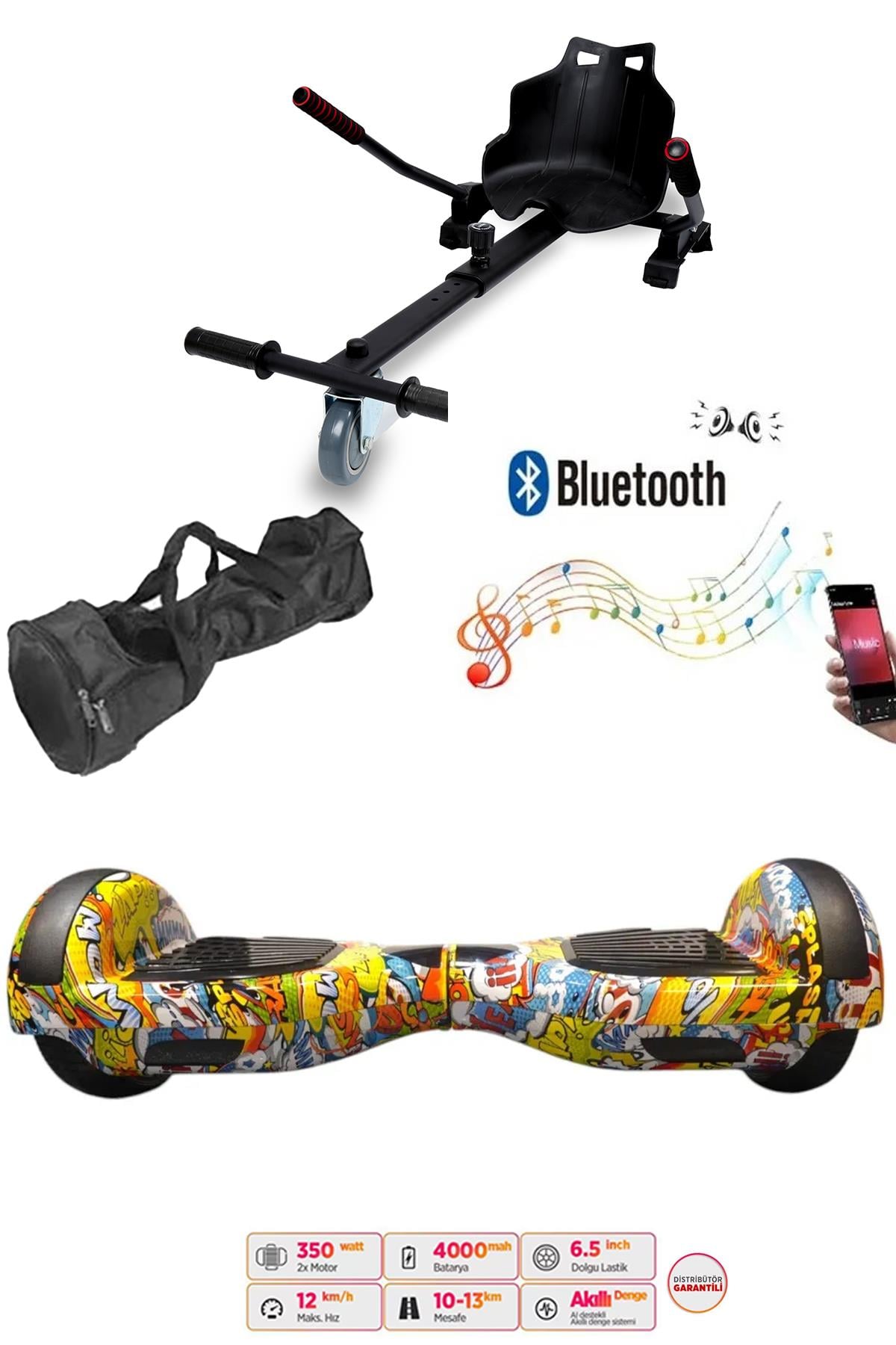 Elektrikli Kaykay Scooter Hoverboard Akıllı Denge 6.5 Inch + HoverKart + Çanta EXTREM PAKET D25