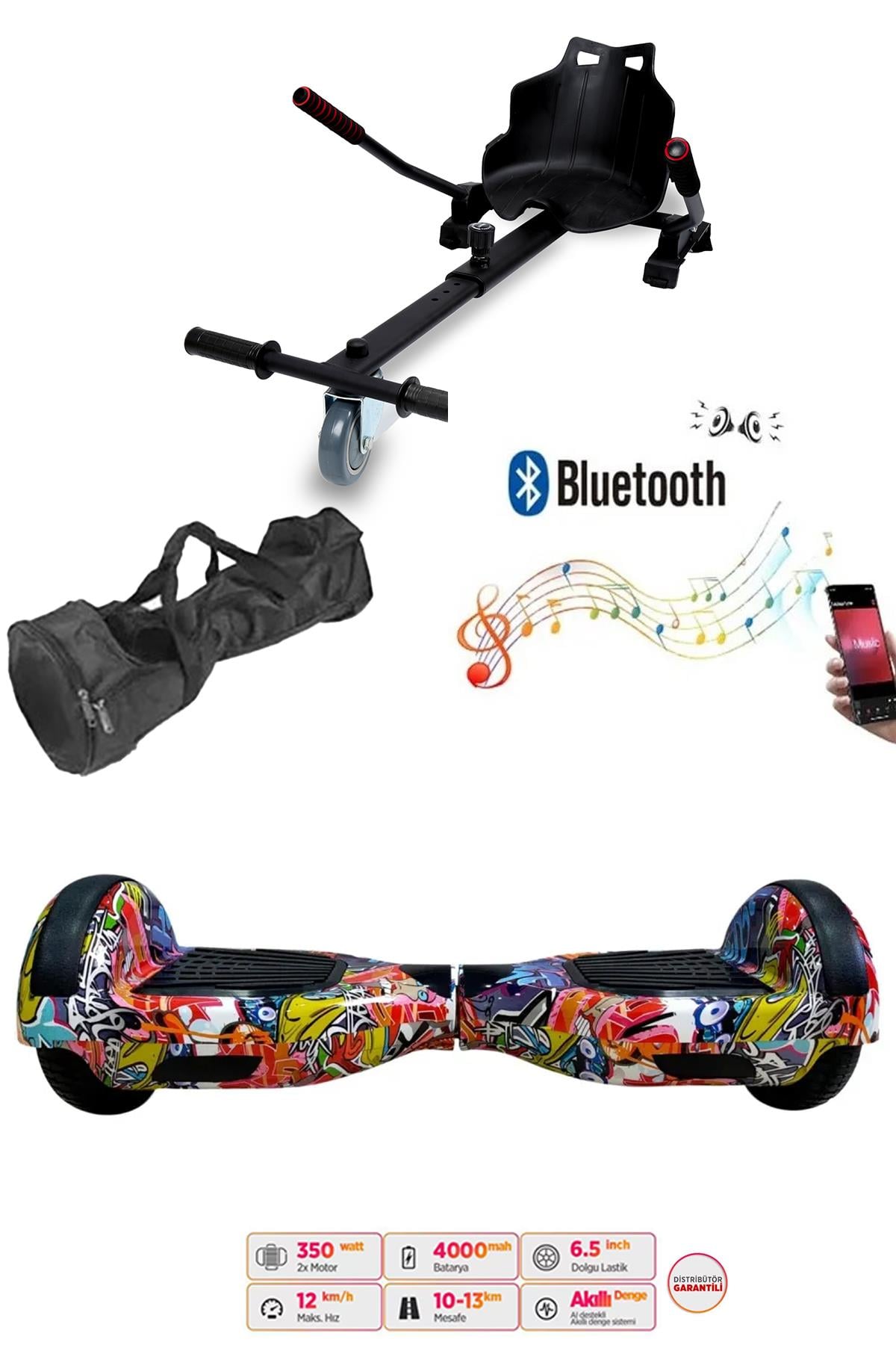 Elektrikli Kaykay Scooter Hoverboard Akıllı Denge 6.5 Inch + HoverKart + Çanta EXTREM PAKET D11