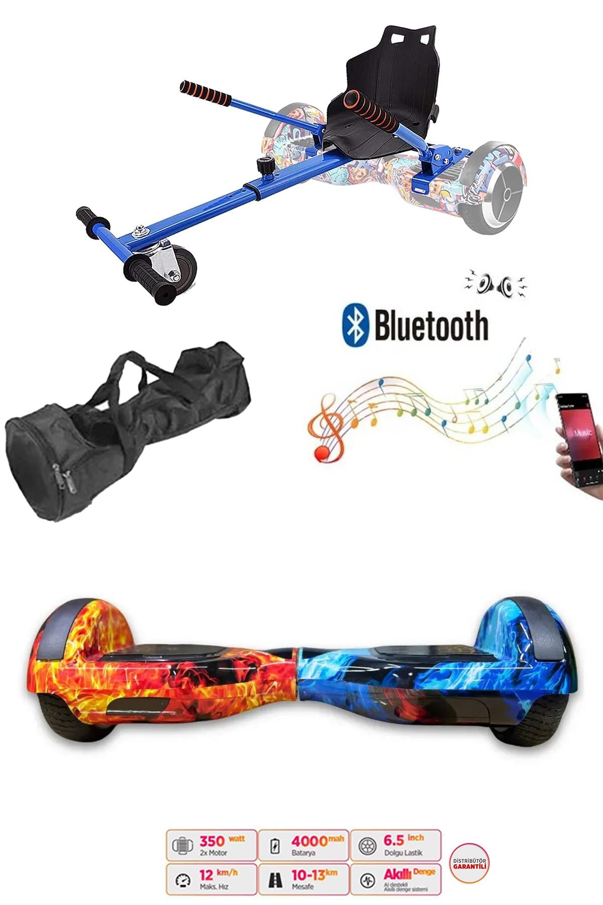Elektrikli Kaykay Scooter Hoverboard Akıllı Denge 6.5 Inch + HoverKart + Çanta EXTREM PAKET D10