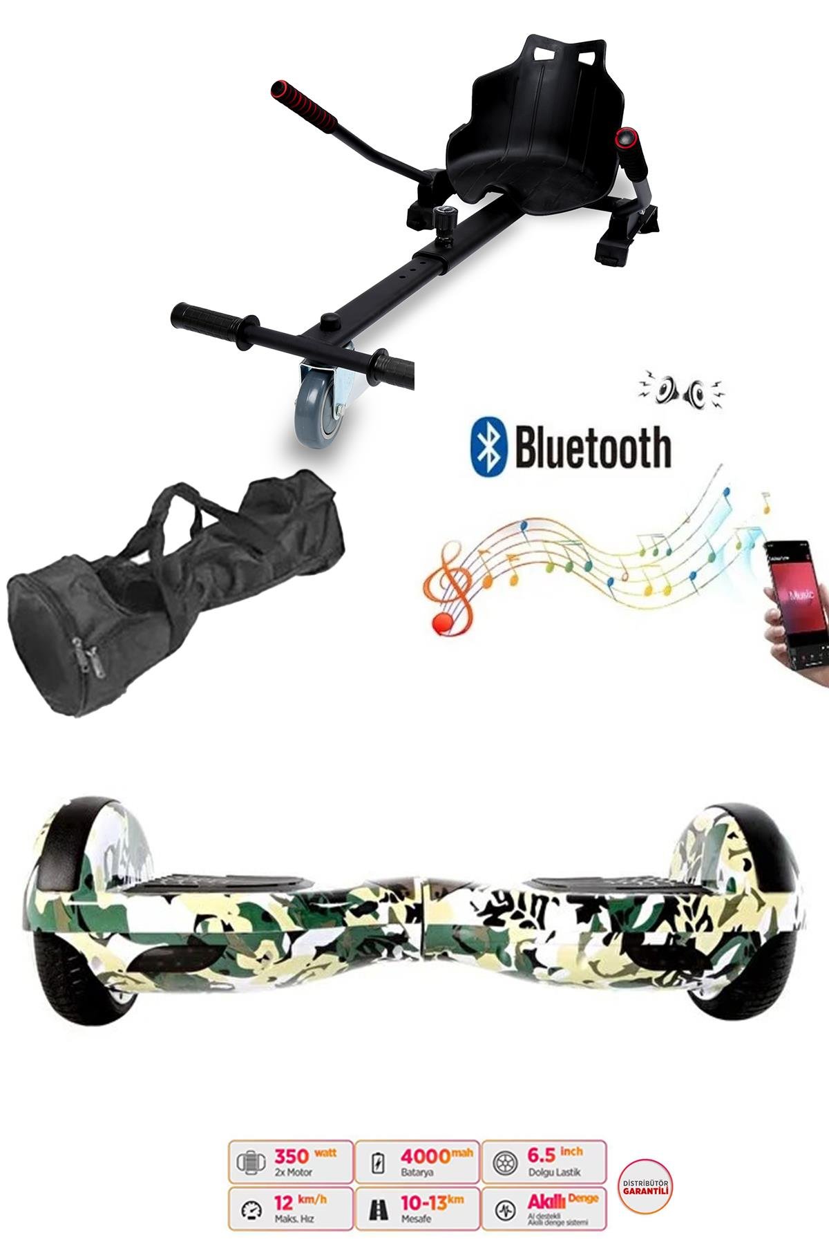 Elektrikli Kaykay Scooter Hoverboard Akıllı Denge 6.5 Inch + HoverKart + Çanta EXTREM PAKET D07