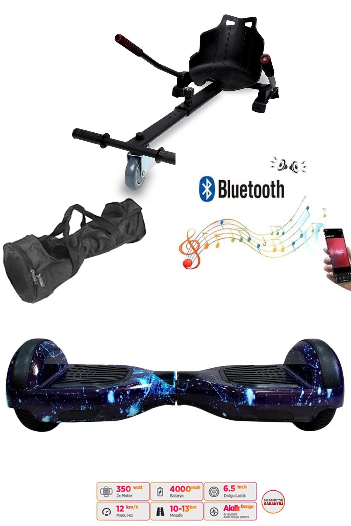 Elektrikli Kaykay Scooter Hoverboard Akıllı Denge 6.5 Inch + HoverKart + Çanta EXTREM PAKET D12