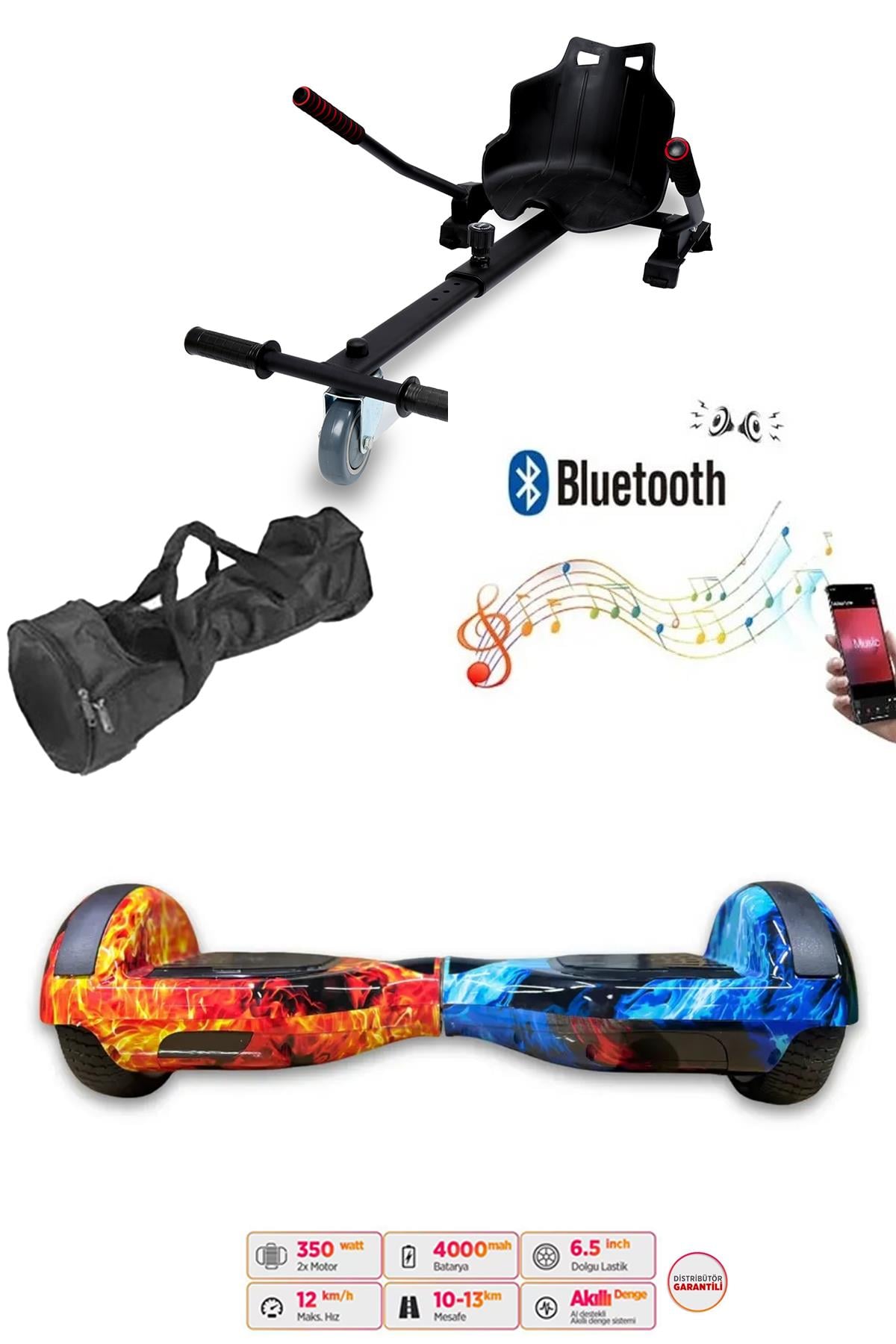 Elektrikli Kaykay Scooter Hoverboard Akıllı Denge 6.5 Inch + HoverKart + Çanta EXTREM PAKET D10