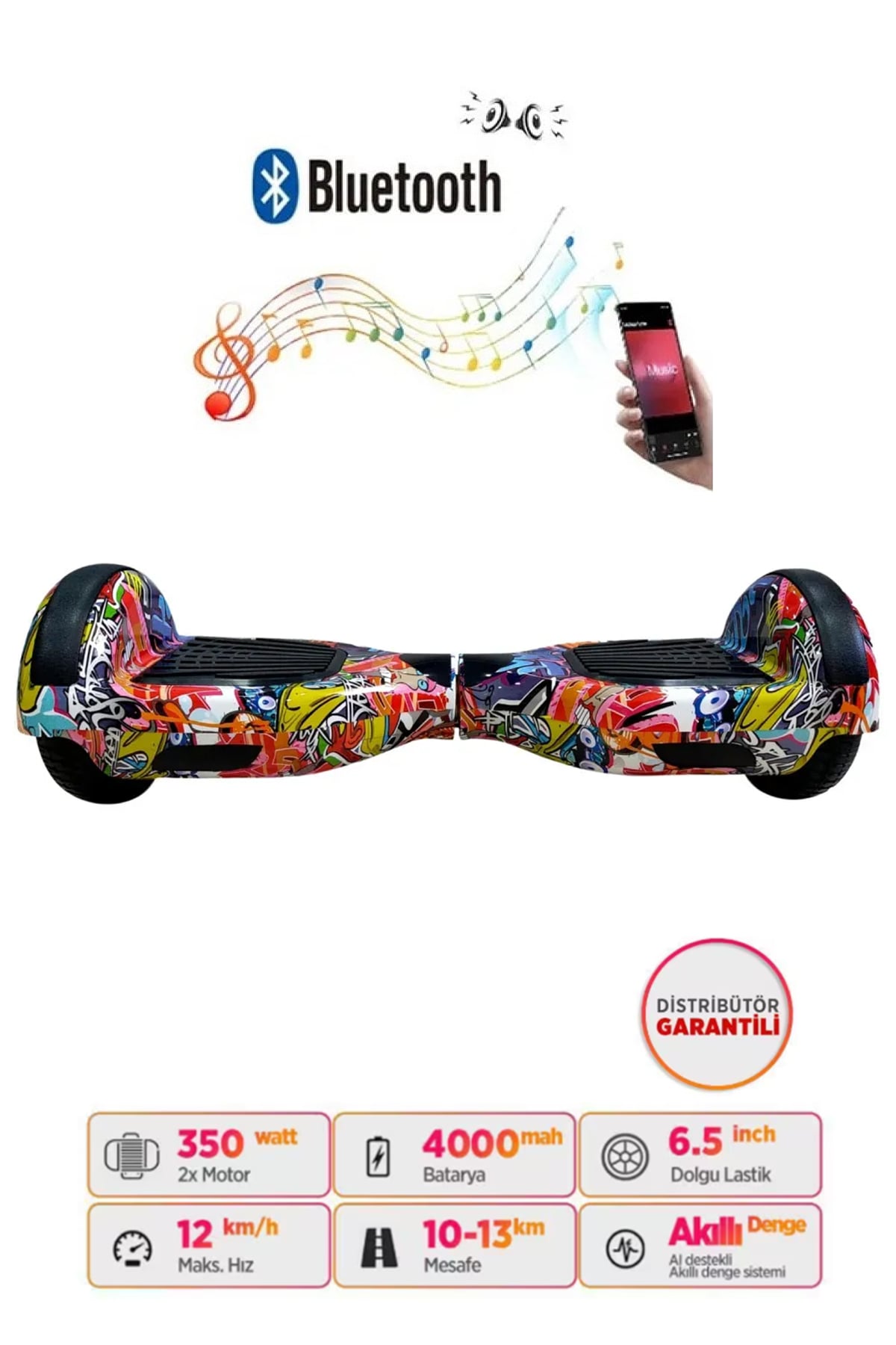 Elektrikli Kaykay Scooter Hoverboard Bluetooth Hoparlörlü 6.5 Inch Grafiti D11