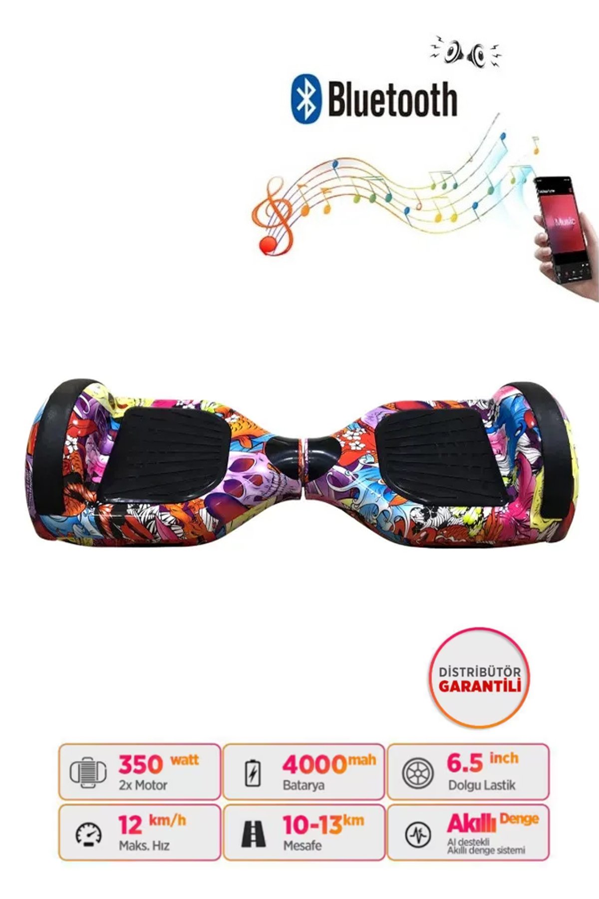 Elektrikli Kaykay Scooter Hoverboard Bluetooth Hoparlörlü 6.5 Inch Grafiti D16