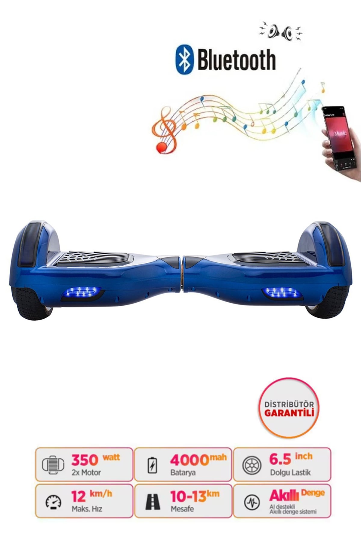 Smart Store Hoverboard Elektrikli Kaykay Bluetooth Hoparlörlü 6.5 Inch Mavi