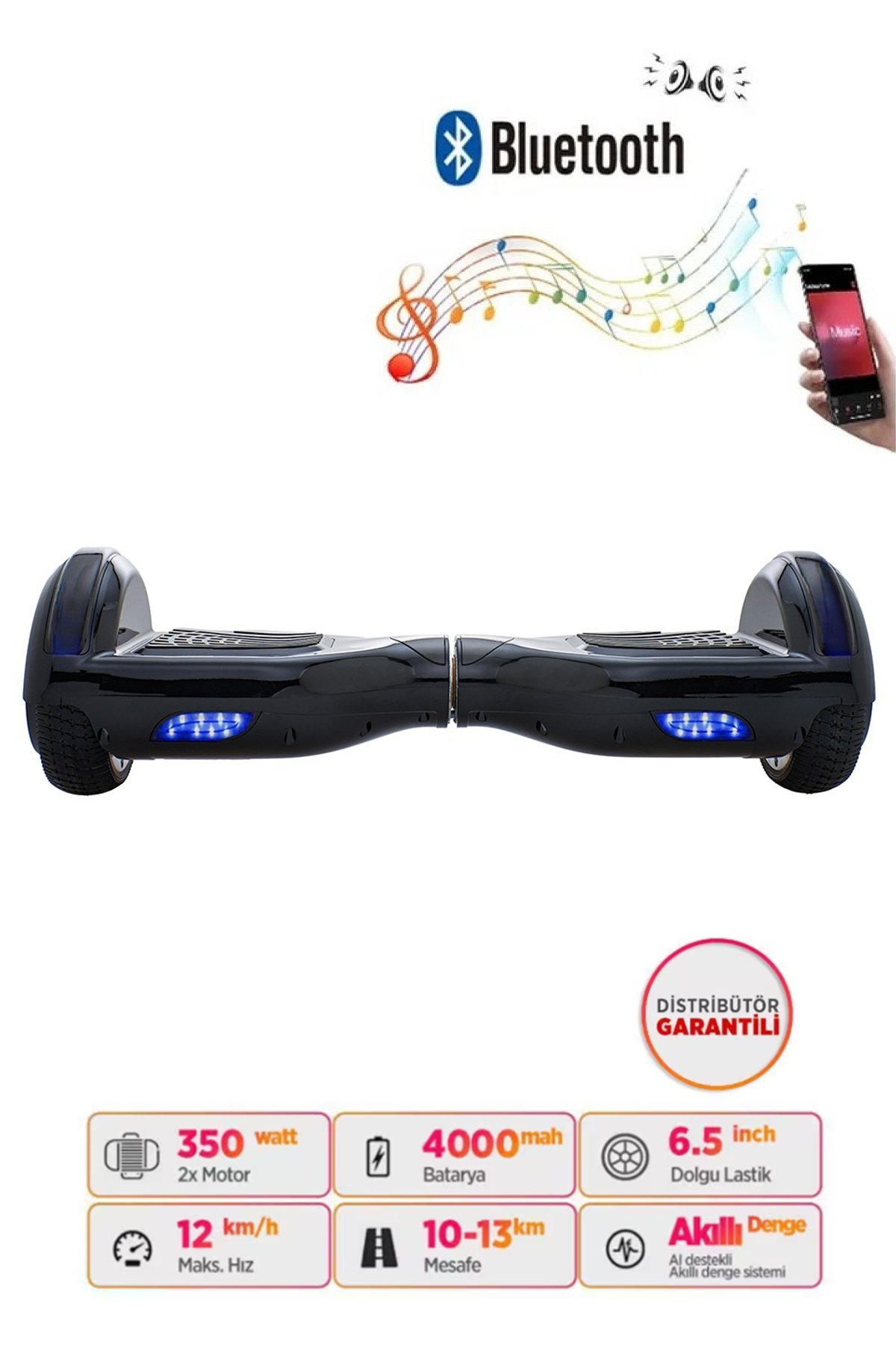 Smart Store Hoverboard Elektrikli Kaykay Bluetooth Hoparlörlü 6.5 Inch Siyah