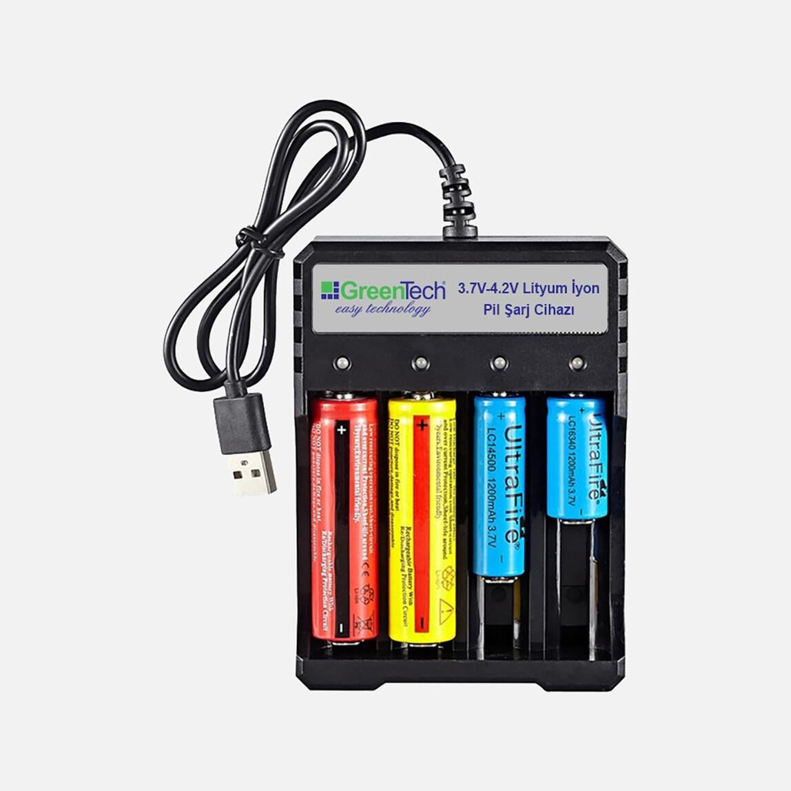 Greentech 3.7 4.2 Lityum İyon Pil Şarj Cihazı Dört Yuvalı