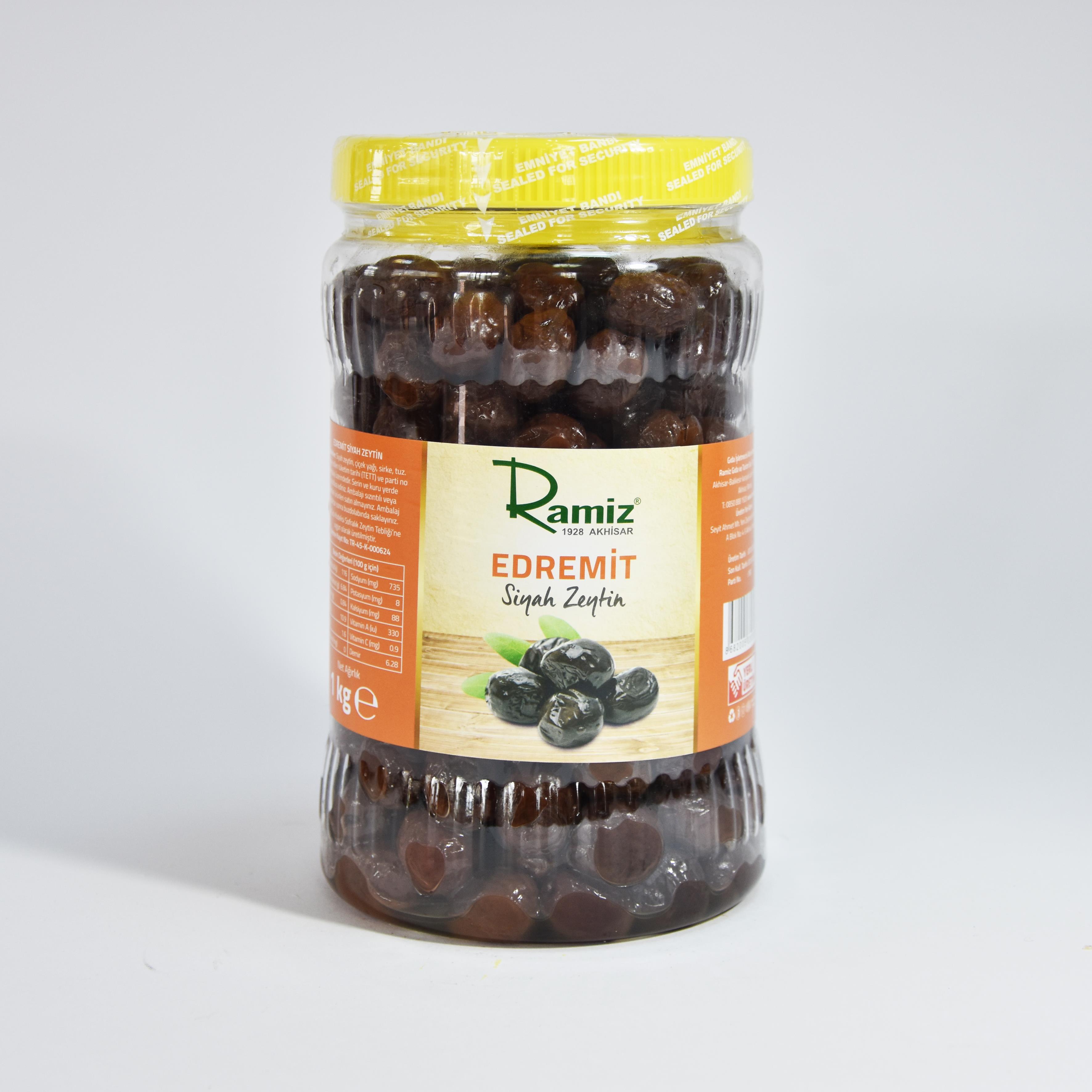 Edremit Tipi İri Boy Az Tuzlu Akhisar Siyah Özel Yuvarlama Zeytin 1 kg.