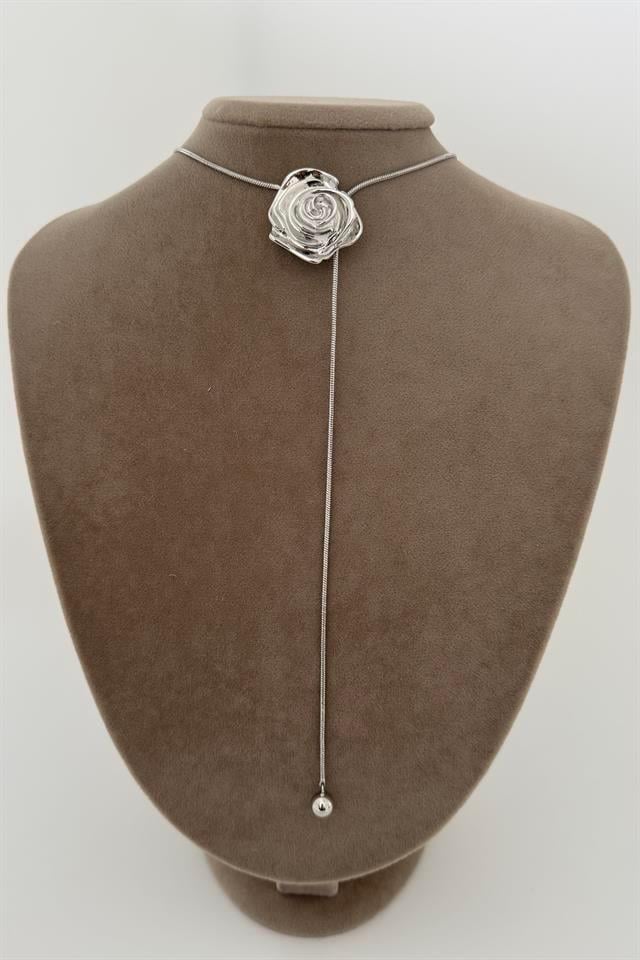 Asansörlü Gül Motifli Silver Kolye