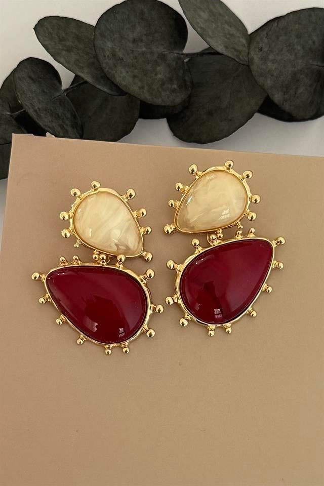 Aurel Gold Krem Bordo Küpe