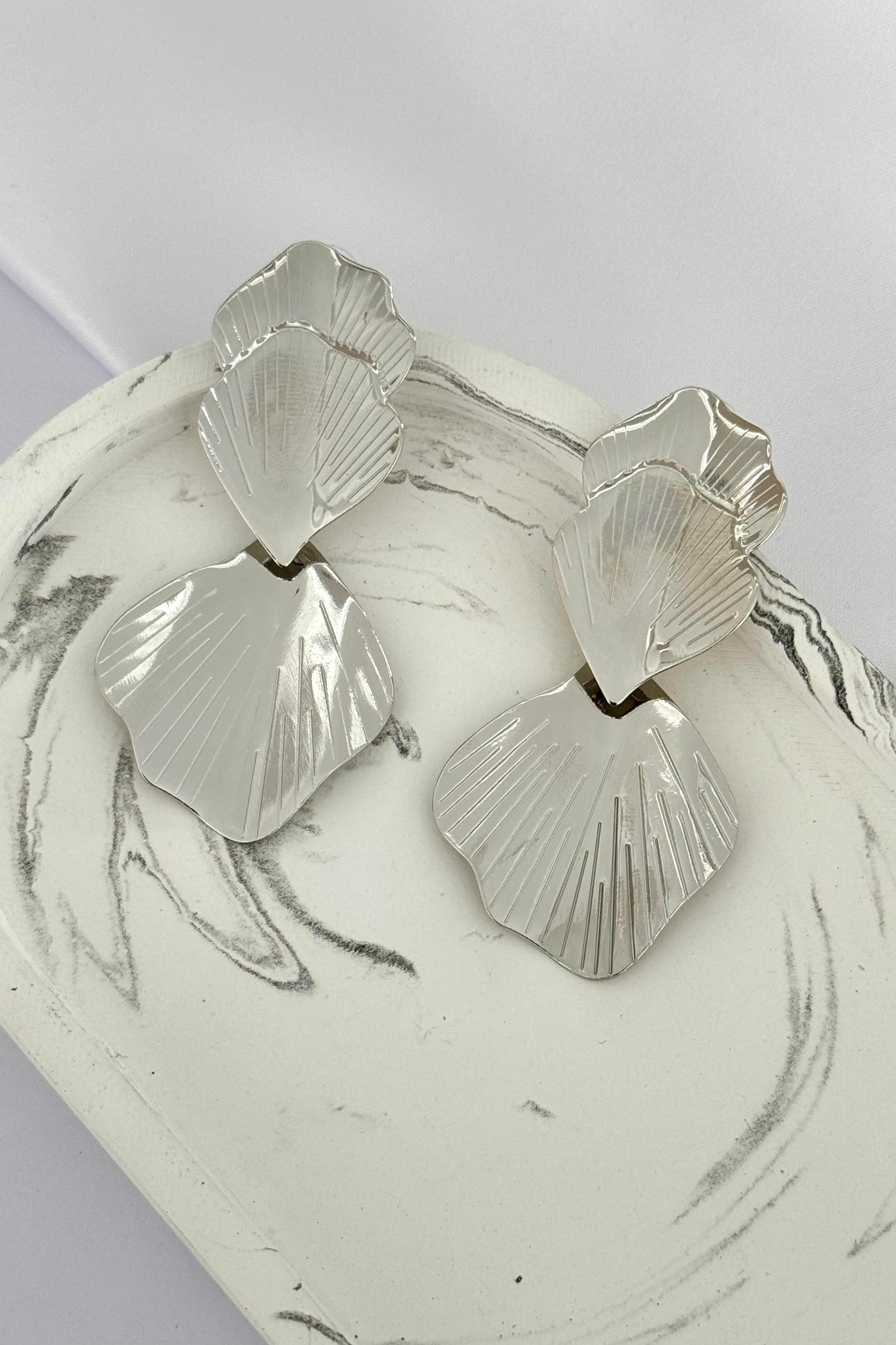 Big Silver Leaf Küpe