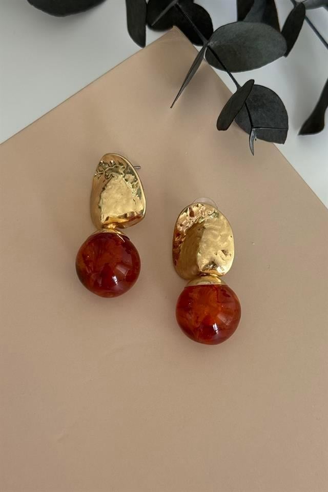 Kahverengi Top Detaylı Küpe