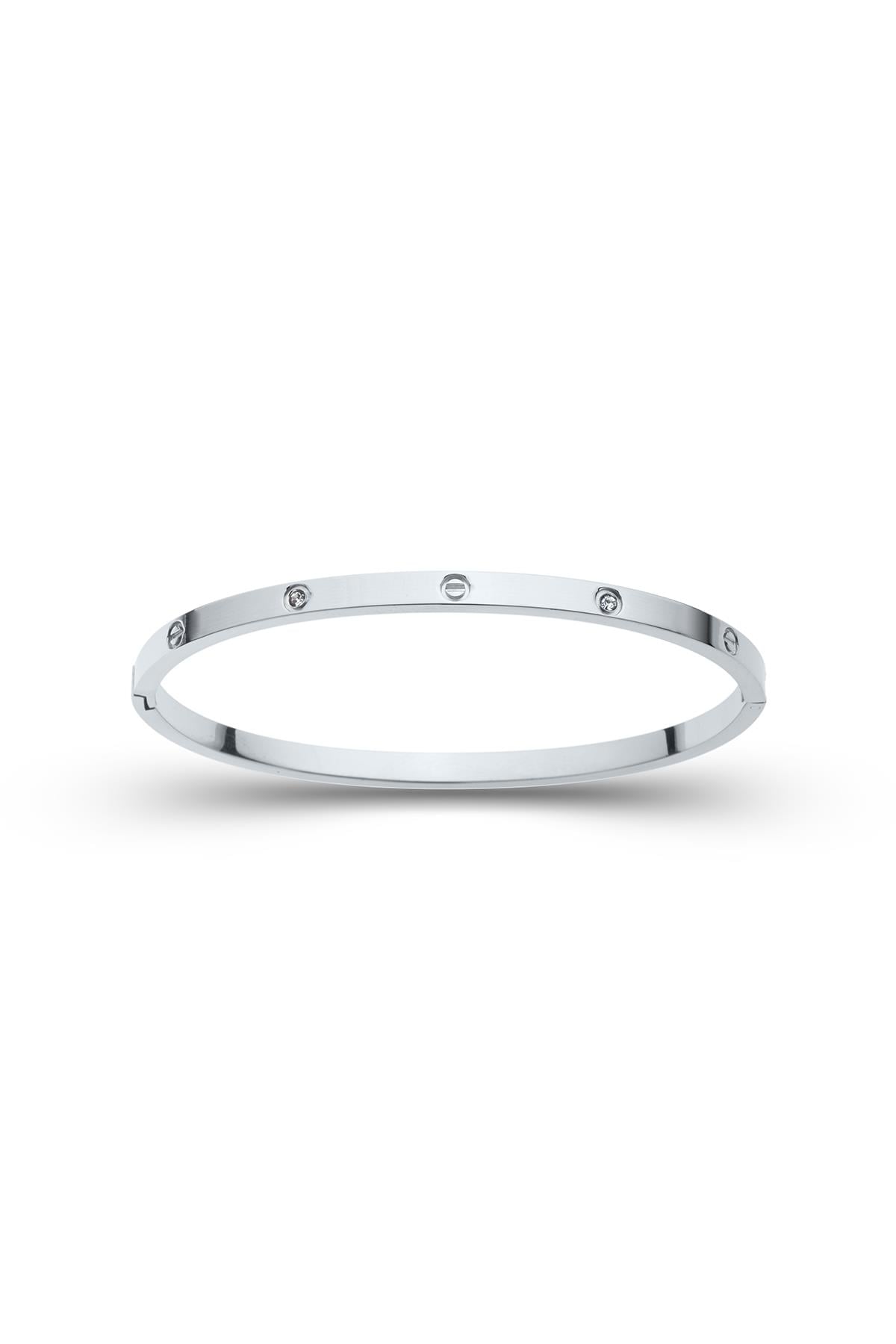 Marka Silver Taşlı Çelik Kelepçe Bileklik