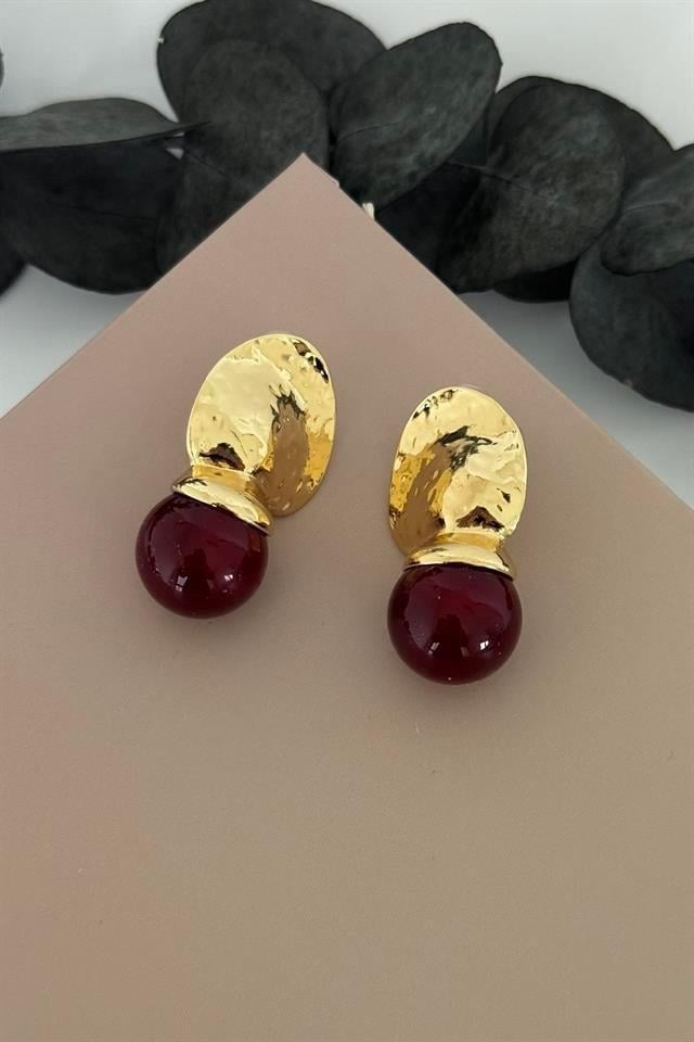 Moltra Bordo Taşlı Küpe