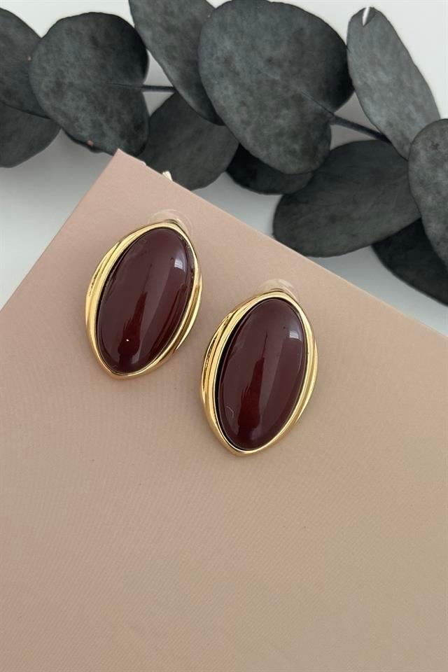 Oval Kahverengi Küpe