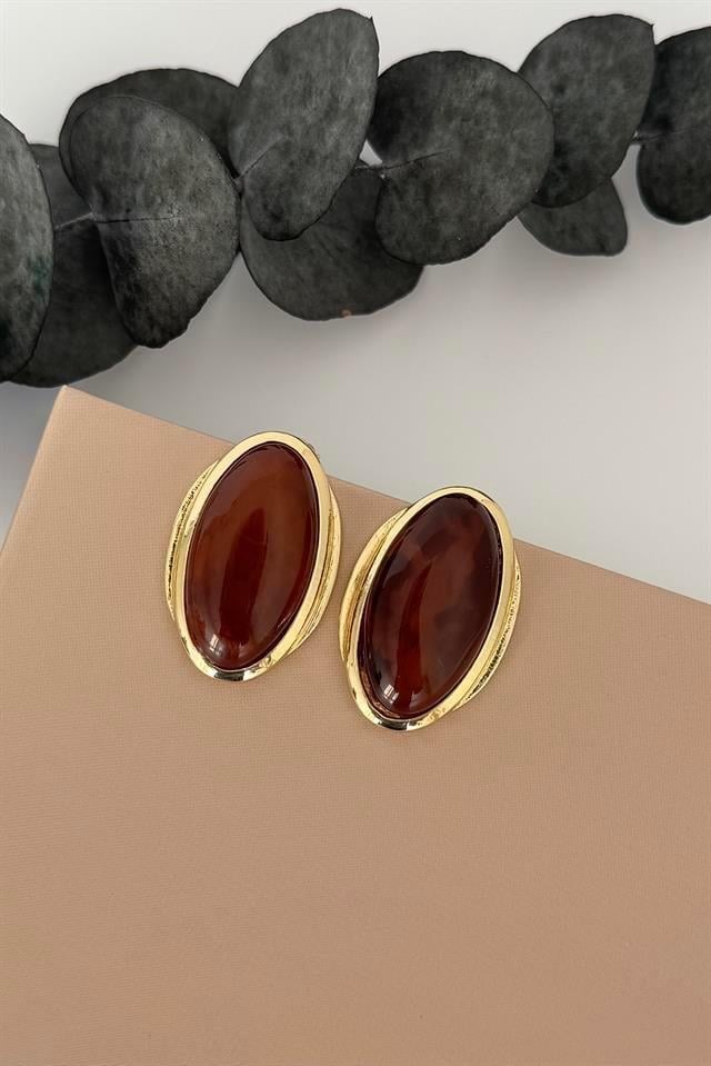 Oval Kahverengi Küpe