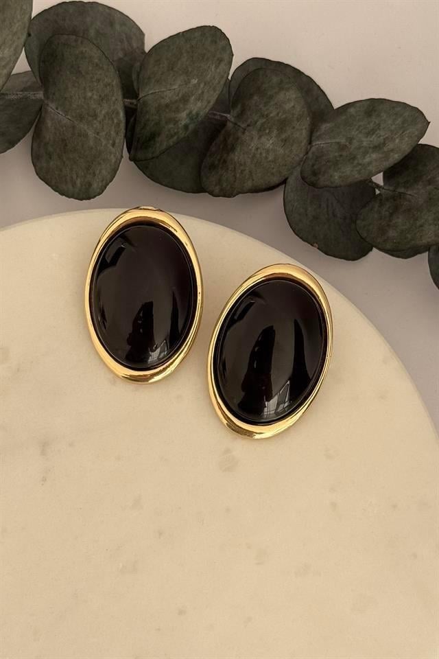 Oval Siyah Küpe
