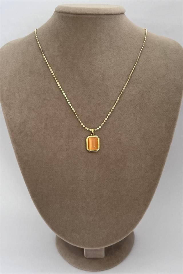Renkli Taşlı Çelik Kolye 60 CM