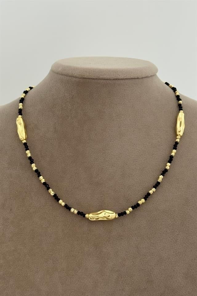 Siyah Amorf Ve Gold Dorika Kolye