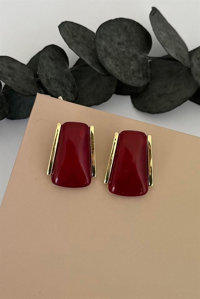Slab Gold Bordo Küpe